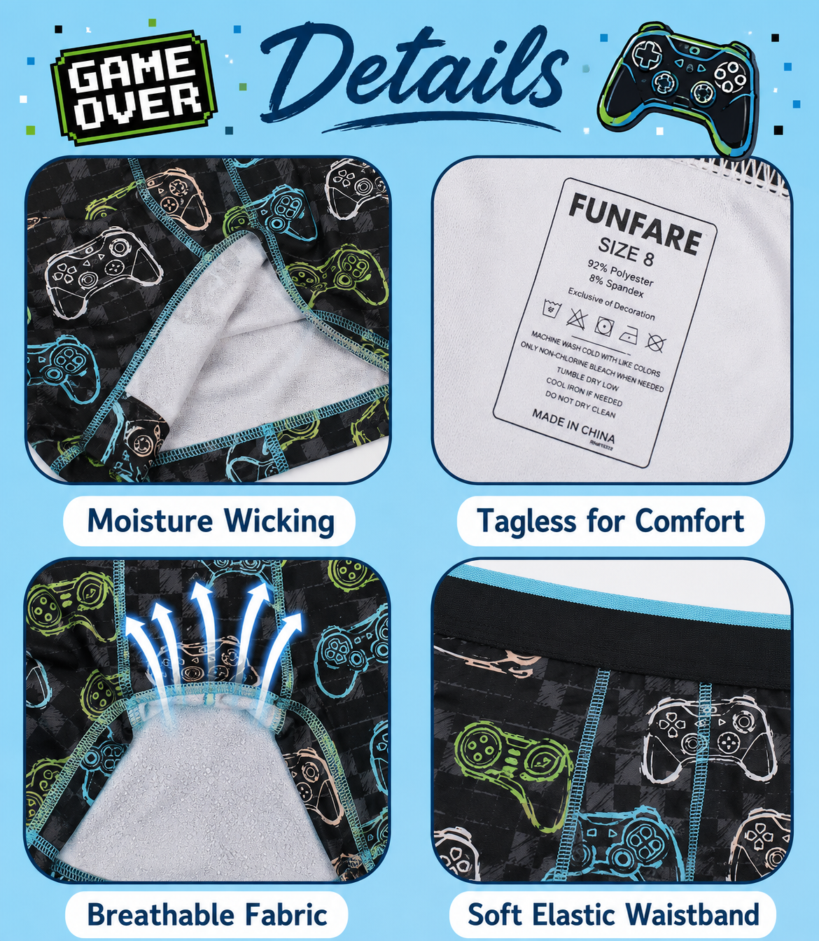 FUNFARE Underwear Games Swords & Maze Adventures Boy's 5-Pack Boxer Briefs
