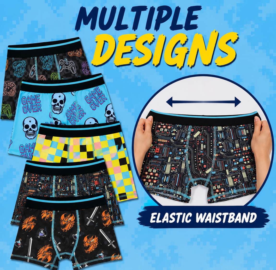 FUNFARE Underwear Games Swords & Maze Adventures Boy's 5-Pack Boxer Briefs