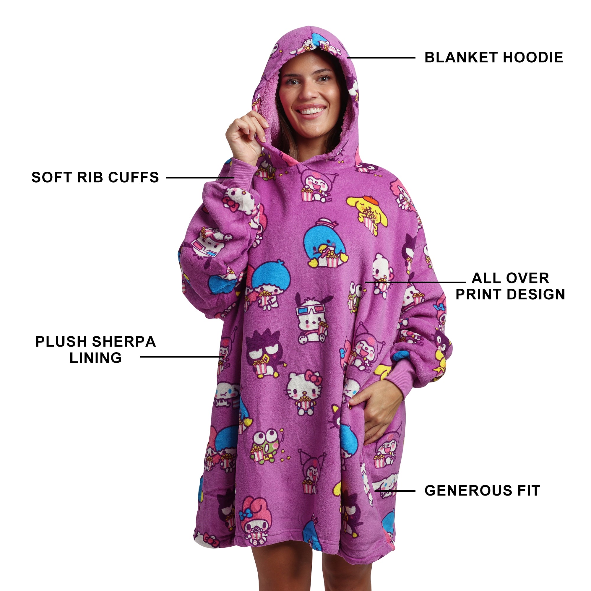 Adult Hello Kitty & Friends Sherpa-Lined Oversized Hoodie Blanket Wearable Blanket-OSFA