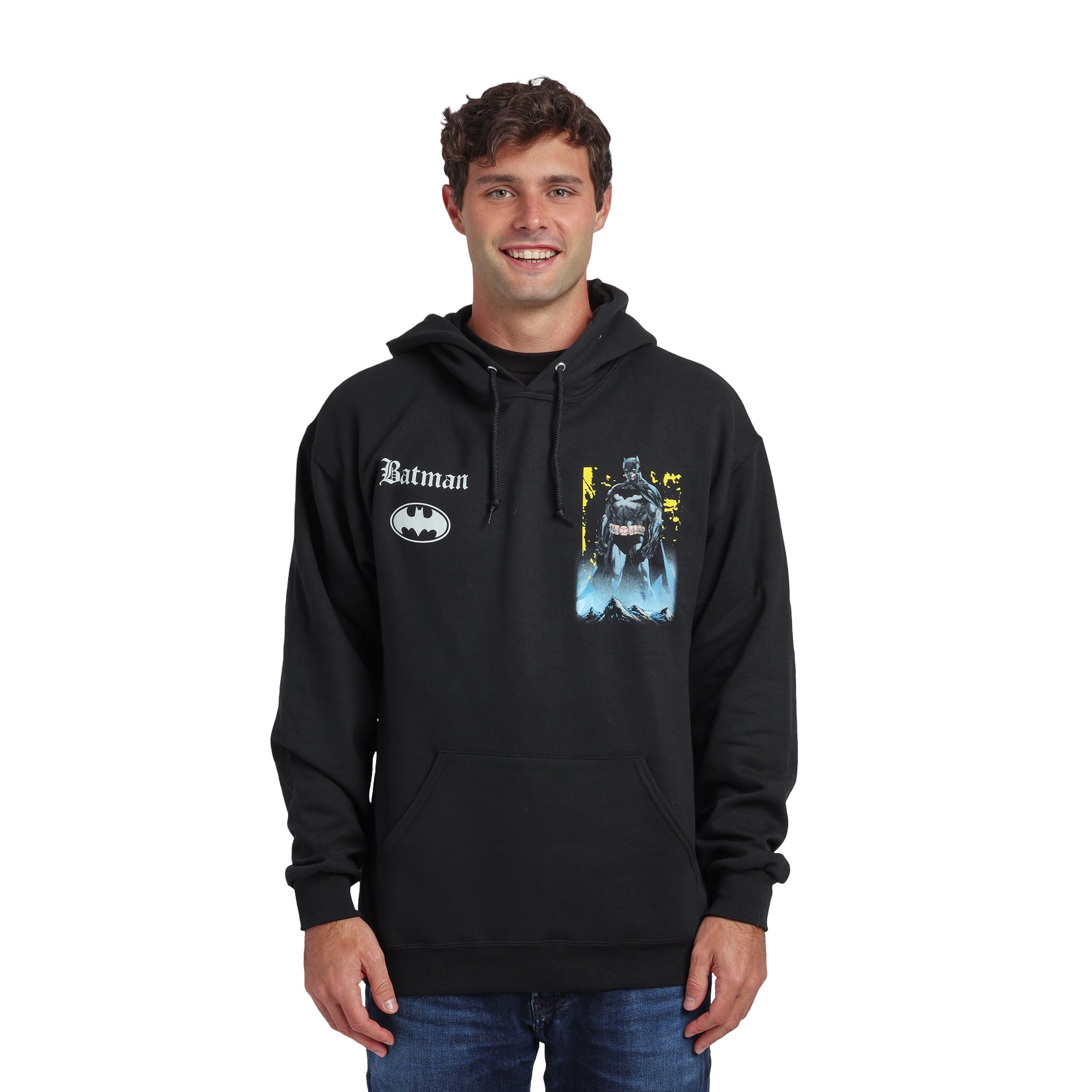 Batman Heroic Pose Oversized Graphic Men's Black Long Sleeve Hooded Sweatshirt