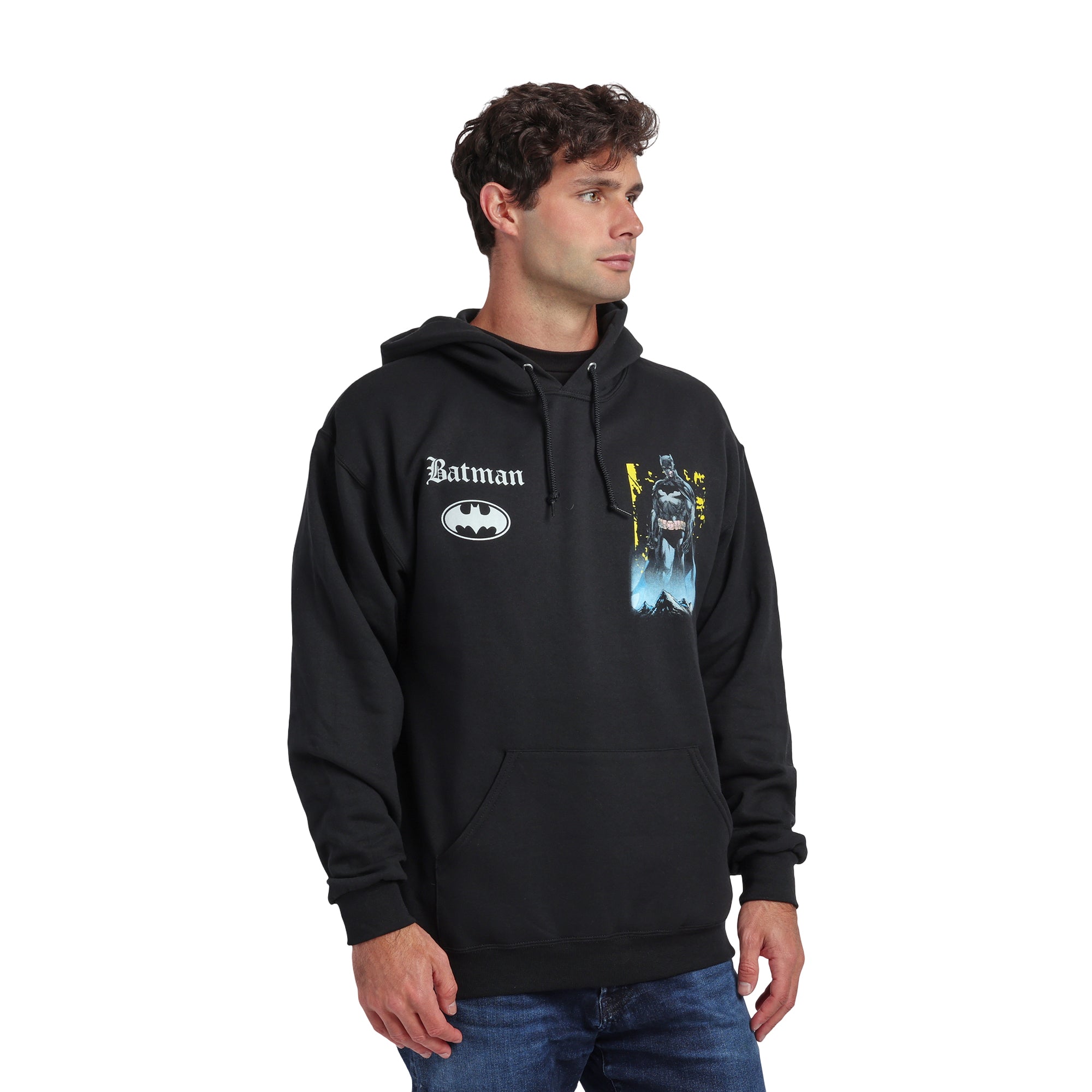 Batman Heroic Pose Oversized Graphic Men's Black Long Sleeve Hooded Sweatshirt