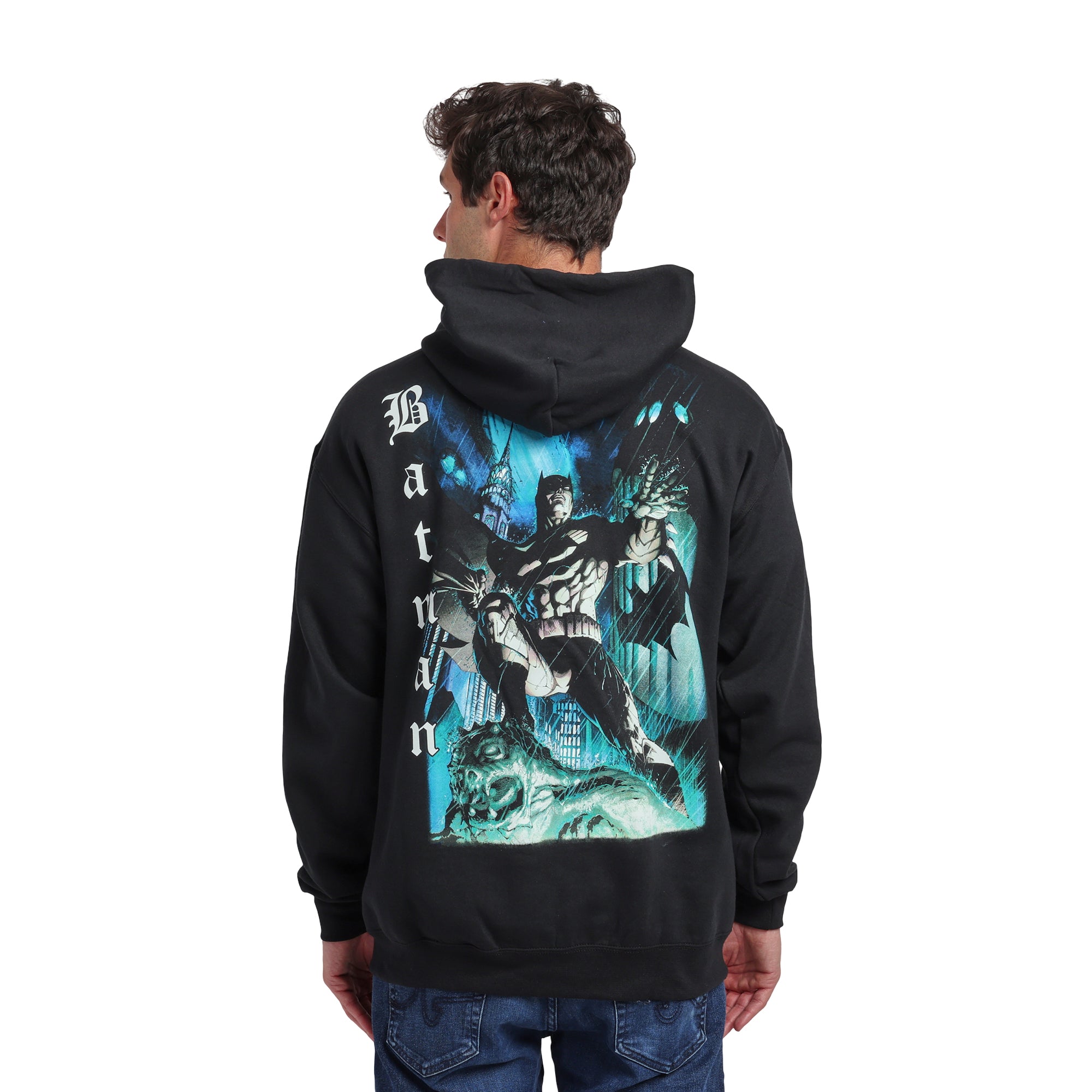 Batman Heroic Pose Oversized Graphic Men's Black Long Sleeve Hooded Sweatshirt