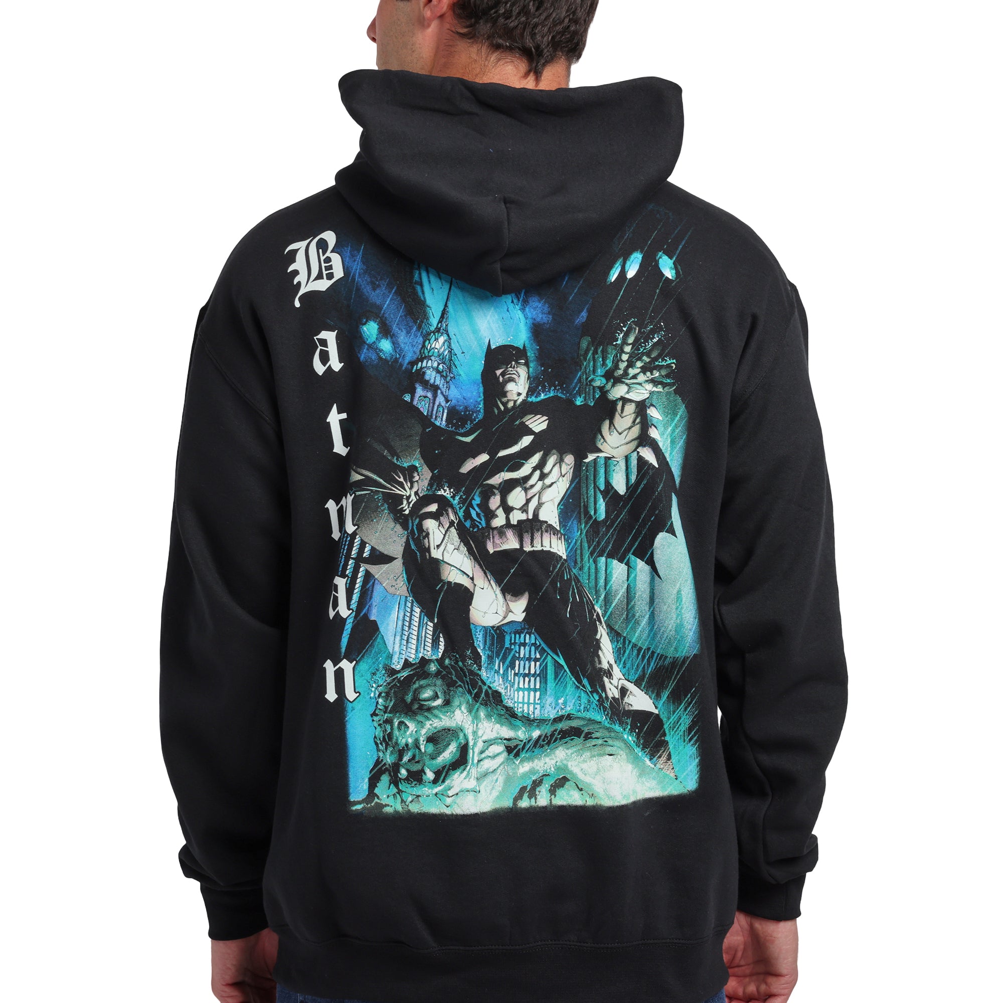 Batman Heroic Pose Oversized Graphic Men's Black Long Sleeve Hooded Sweatshirt