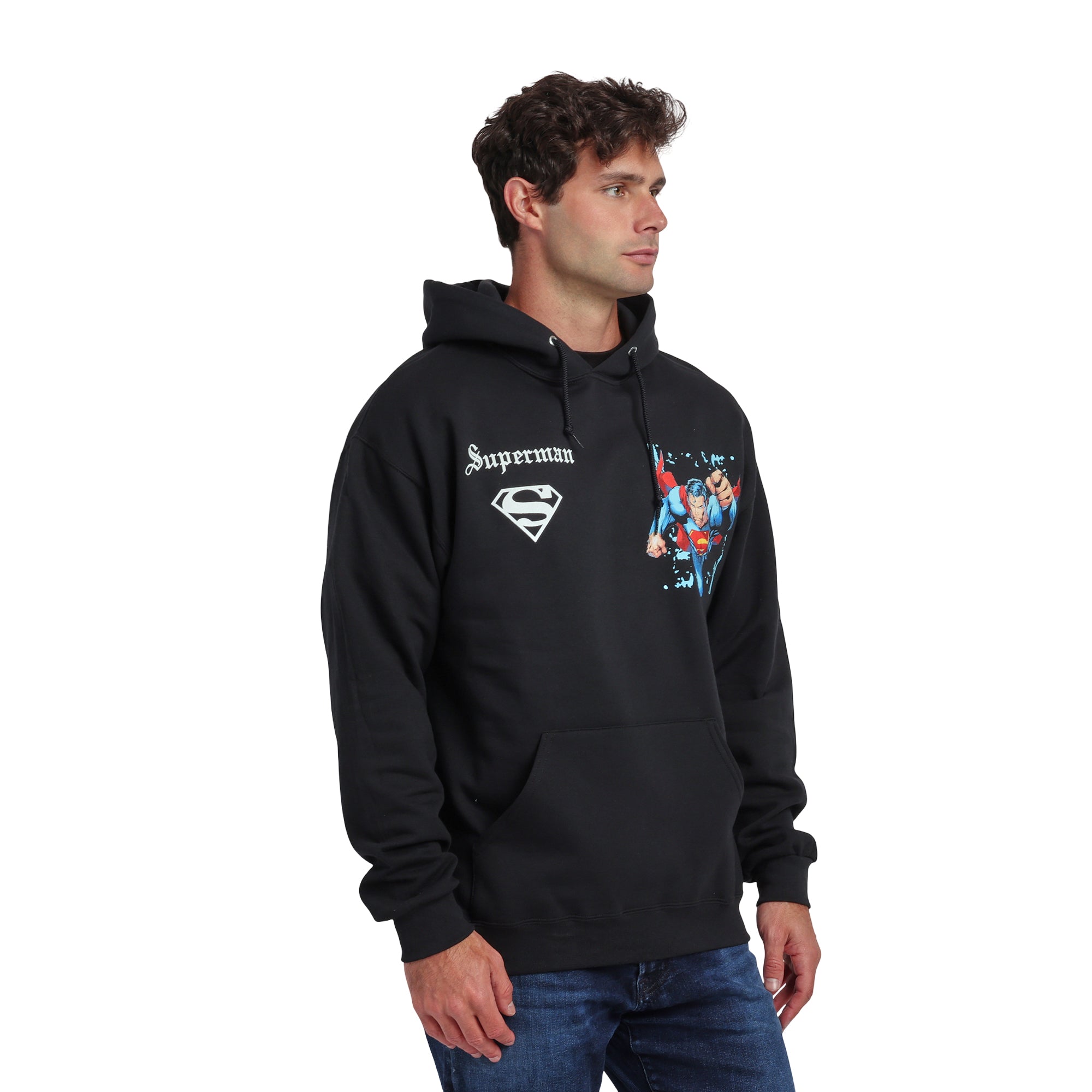 Superman Back Print Oversized Graphic Adult Black Long Sleeve Hoodie