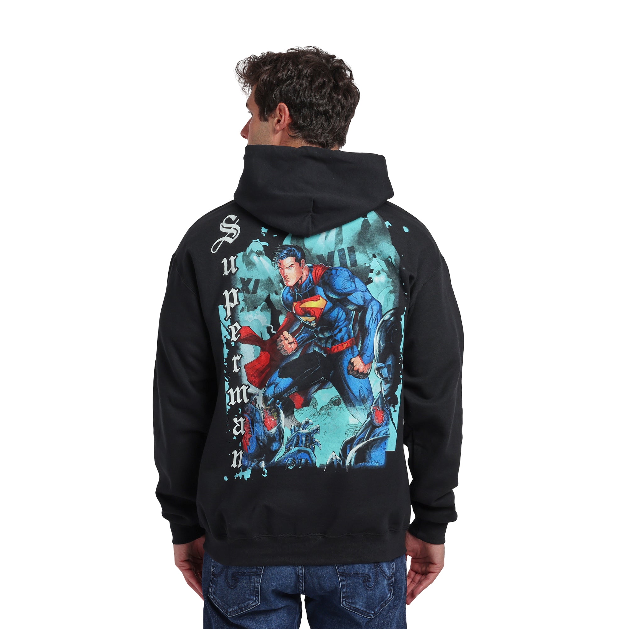 Superman Back Print Oversized Graphic Adult Black Long Sleeve Hoodie
