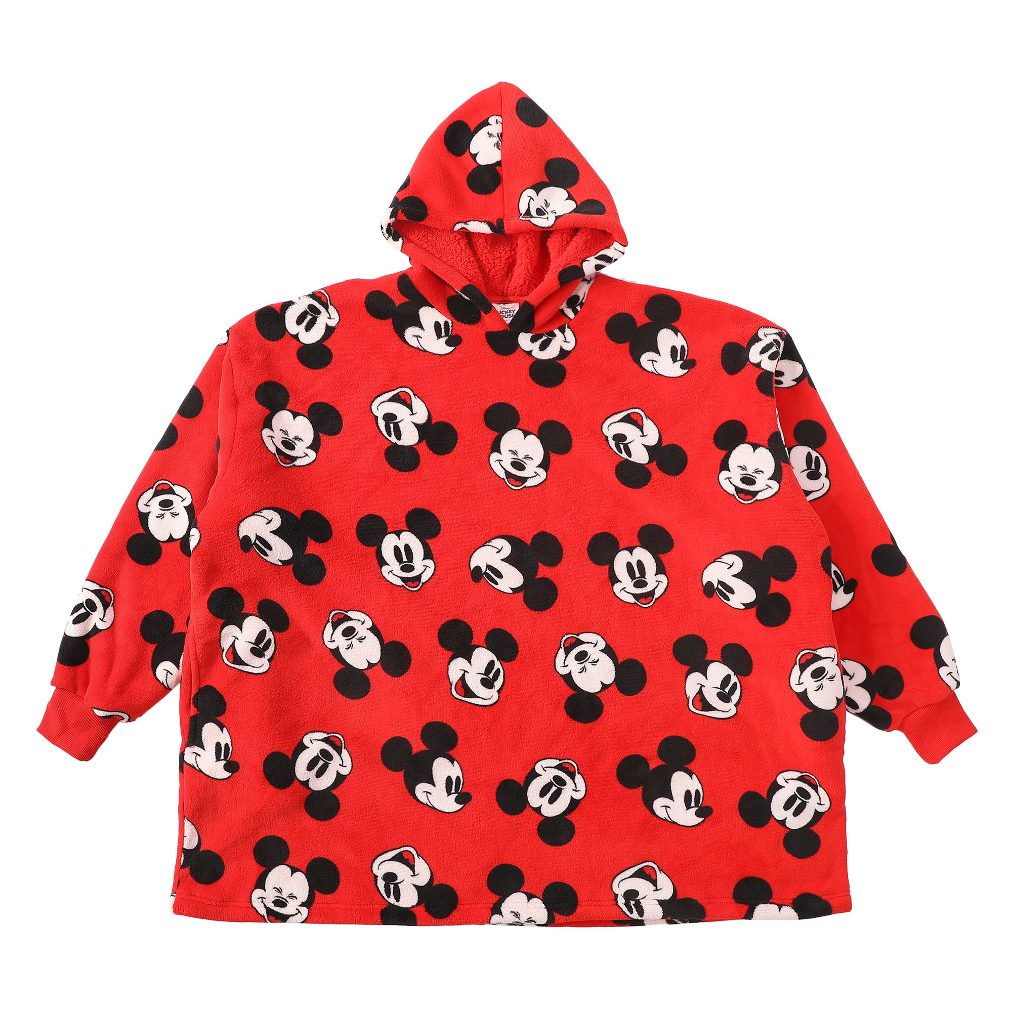 Disney Mickey Mouse Character Faces Adult Red Long Sleeve Hooded Blanket