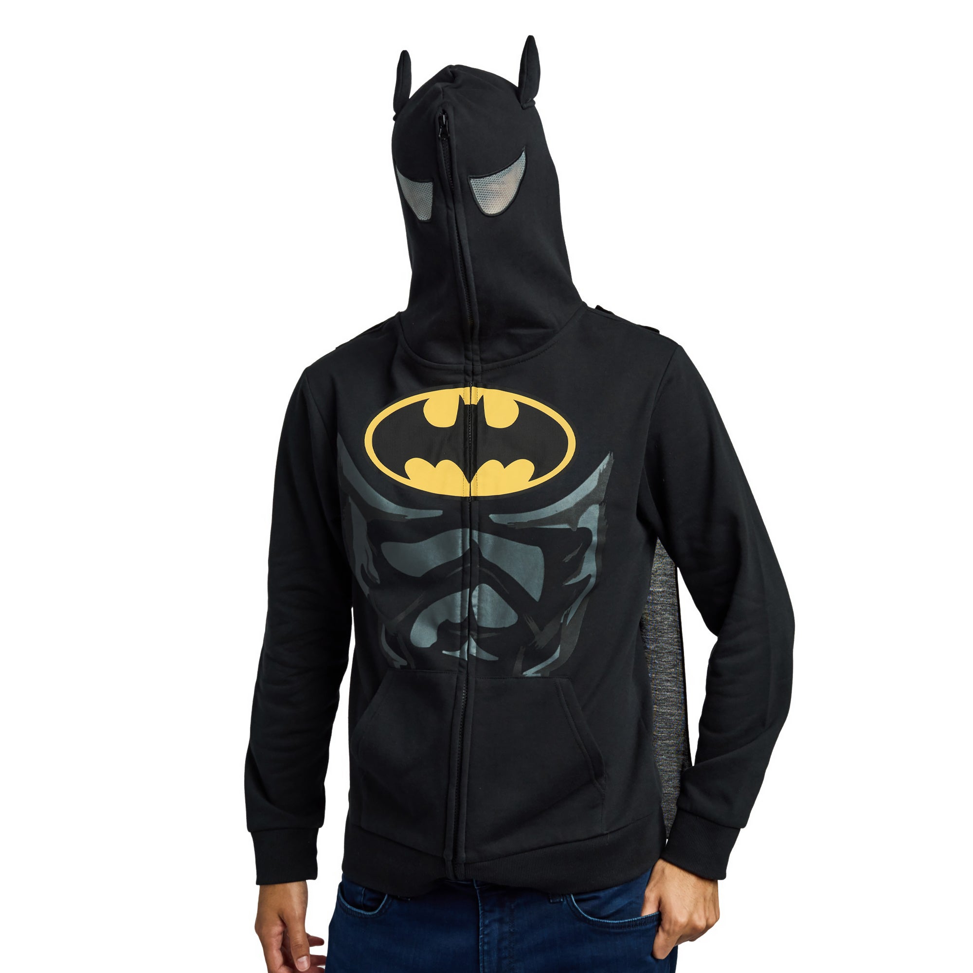 Batman Core Zip Up Hoodie for Men Chest Logo Fleece Sweatshirt