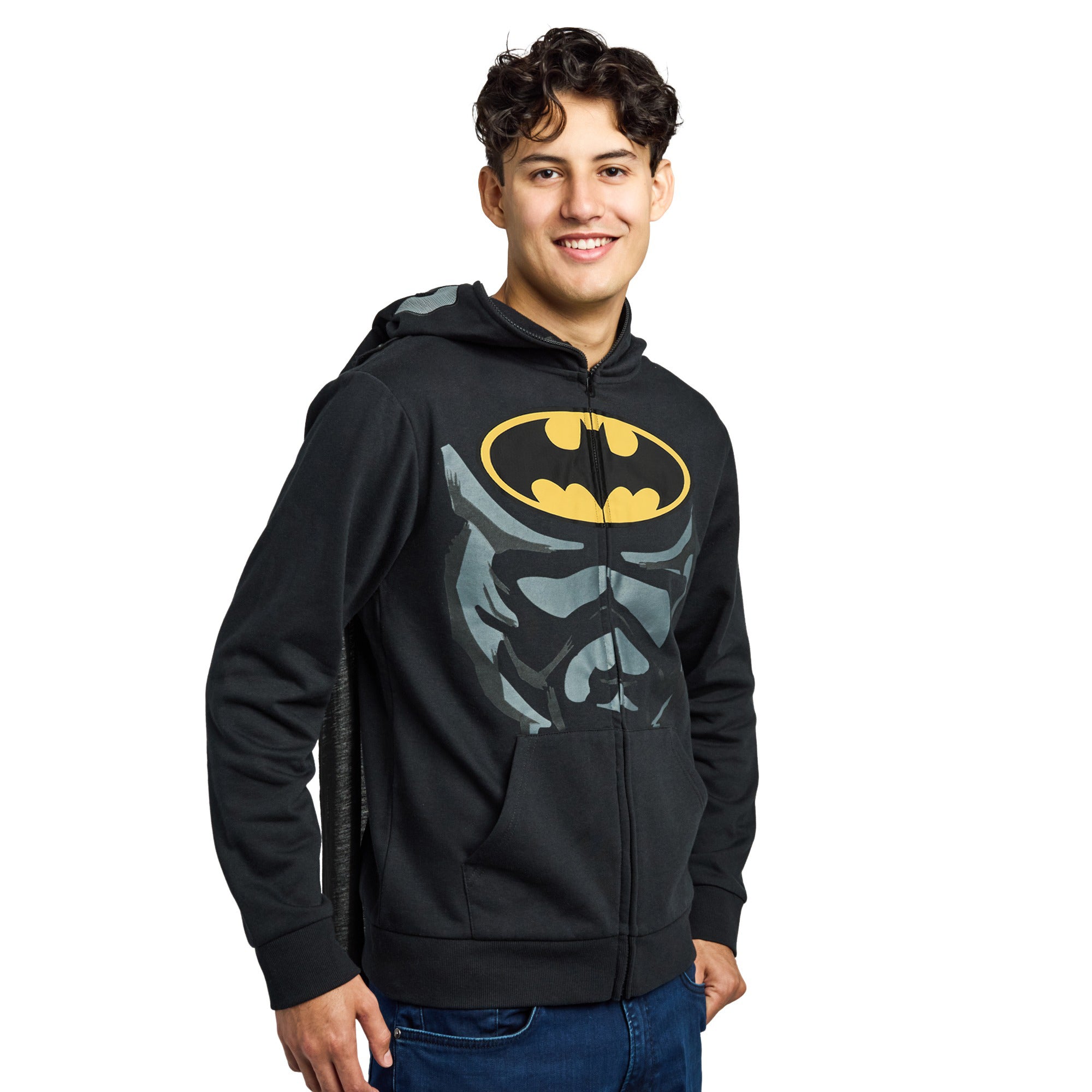 Batman Core Zip Up Hoodie for Men Chest Logo Fleece Sweatshirt
