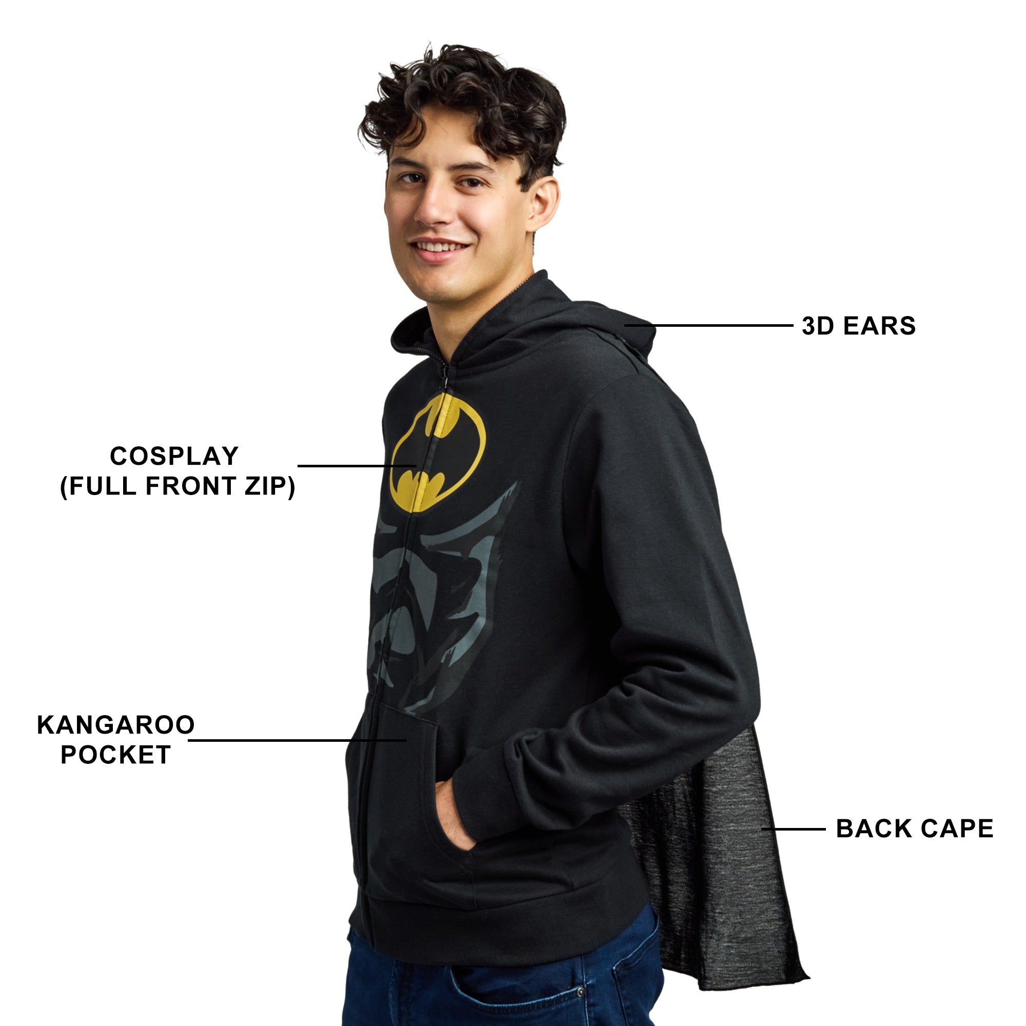 Batman Core Zip Up Hoodie for Men Chest Logo Fleece Sweatshirt
