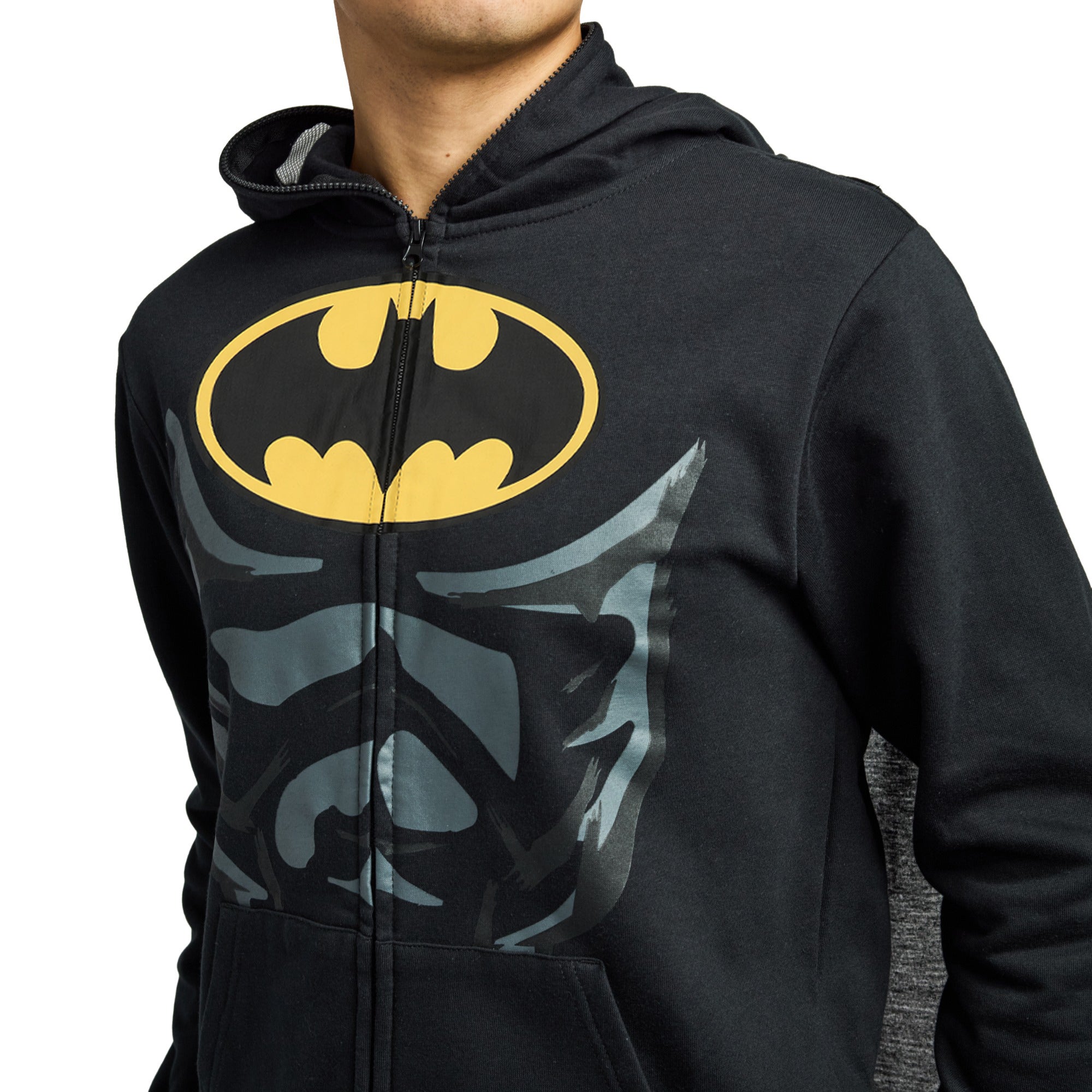 Batman Core Zip Up Hoodie for Men Chest Logo Fleece Sweatshirt