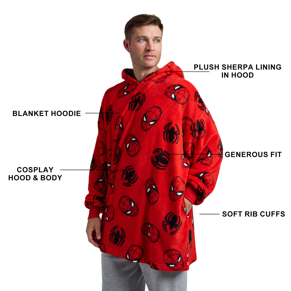 Marvel Comics Spidey AOP Oversized Sleep Hoodie for Adults-One Size