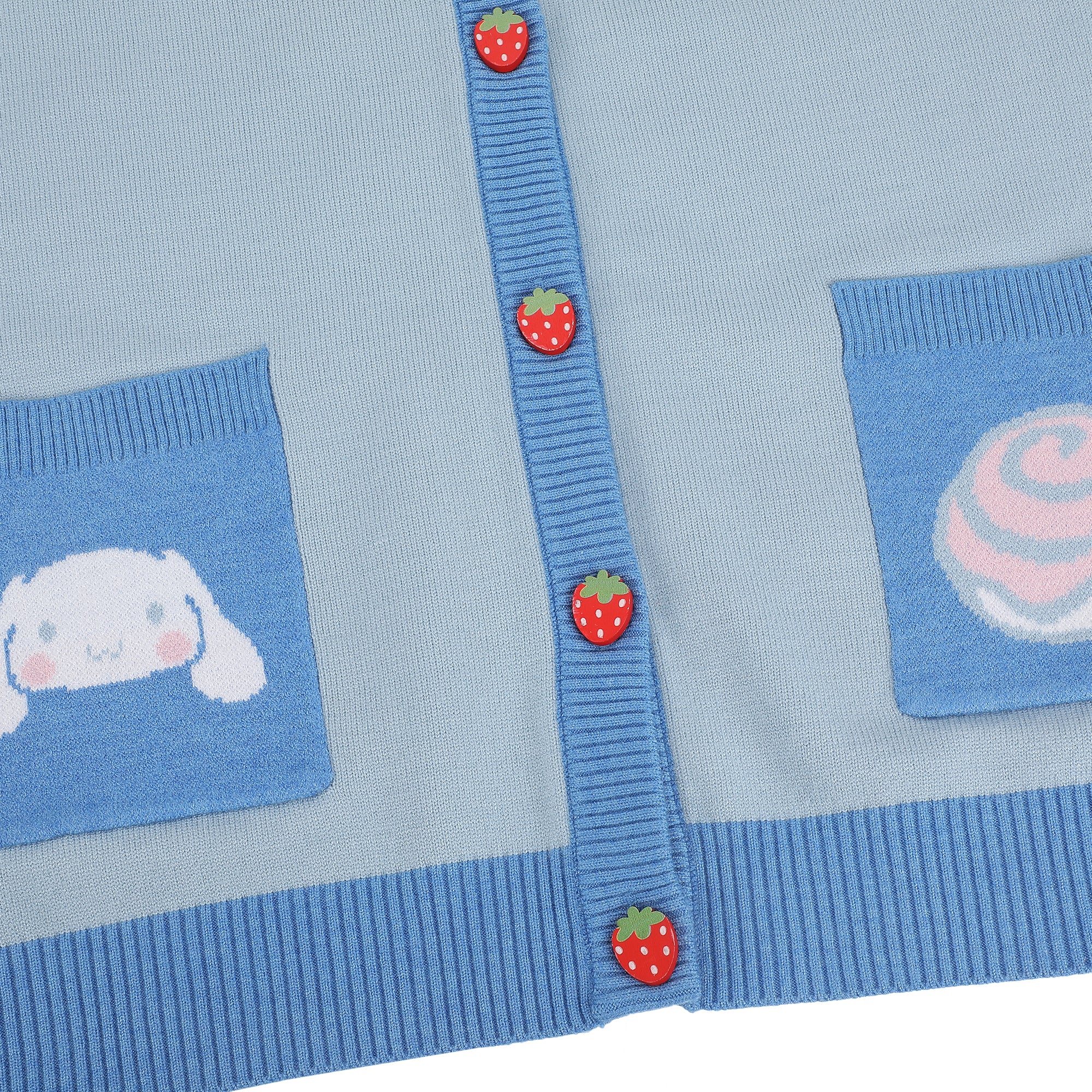 Cinnamoroll Character Face & Cinnamon Roll Women's Blue Long Sleeve Cardigan Sweater