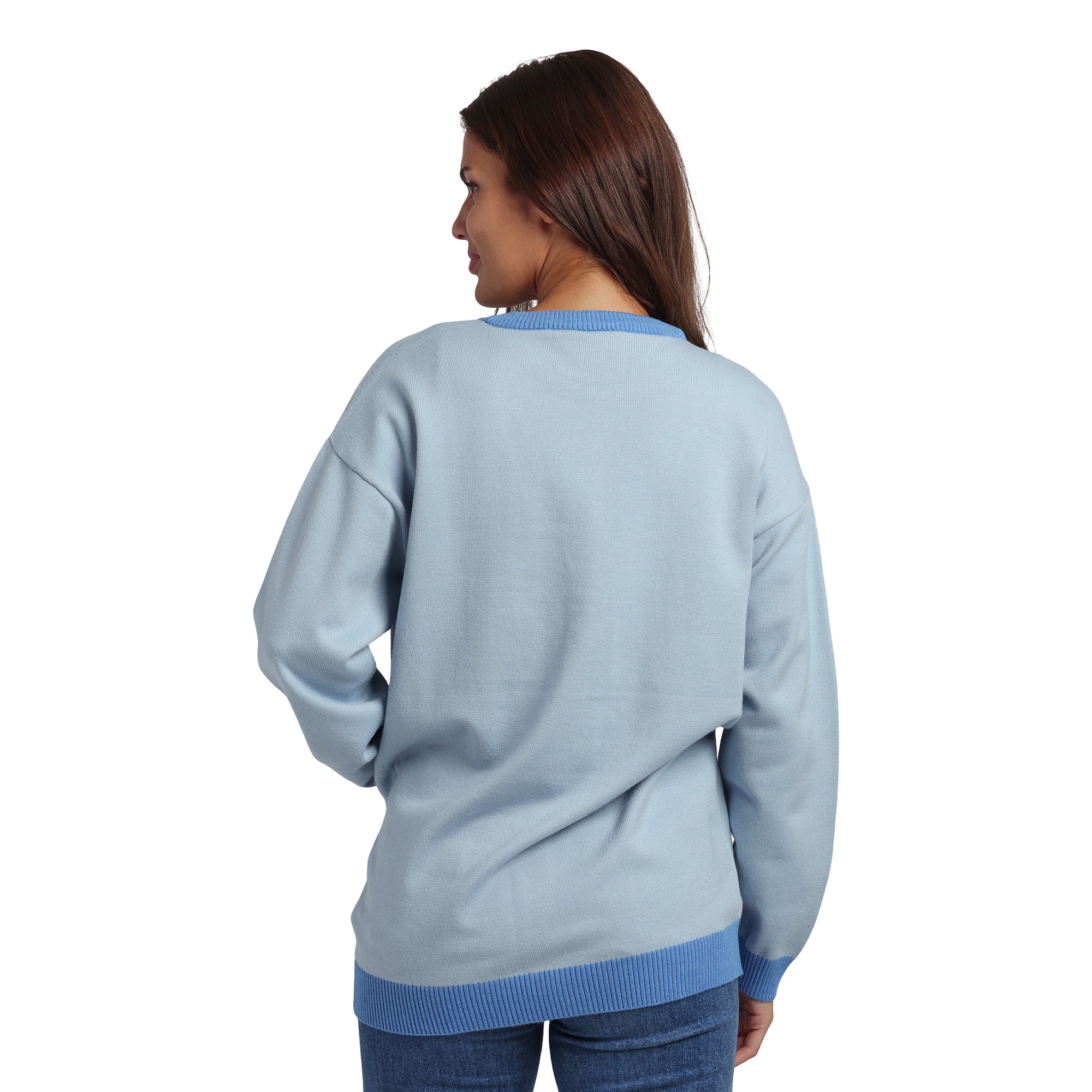 Cinnamoroll Character Face & Cinnamon Roll Women's Blue Long Sleeve Cardigan Sweater