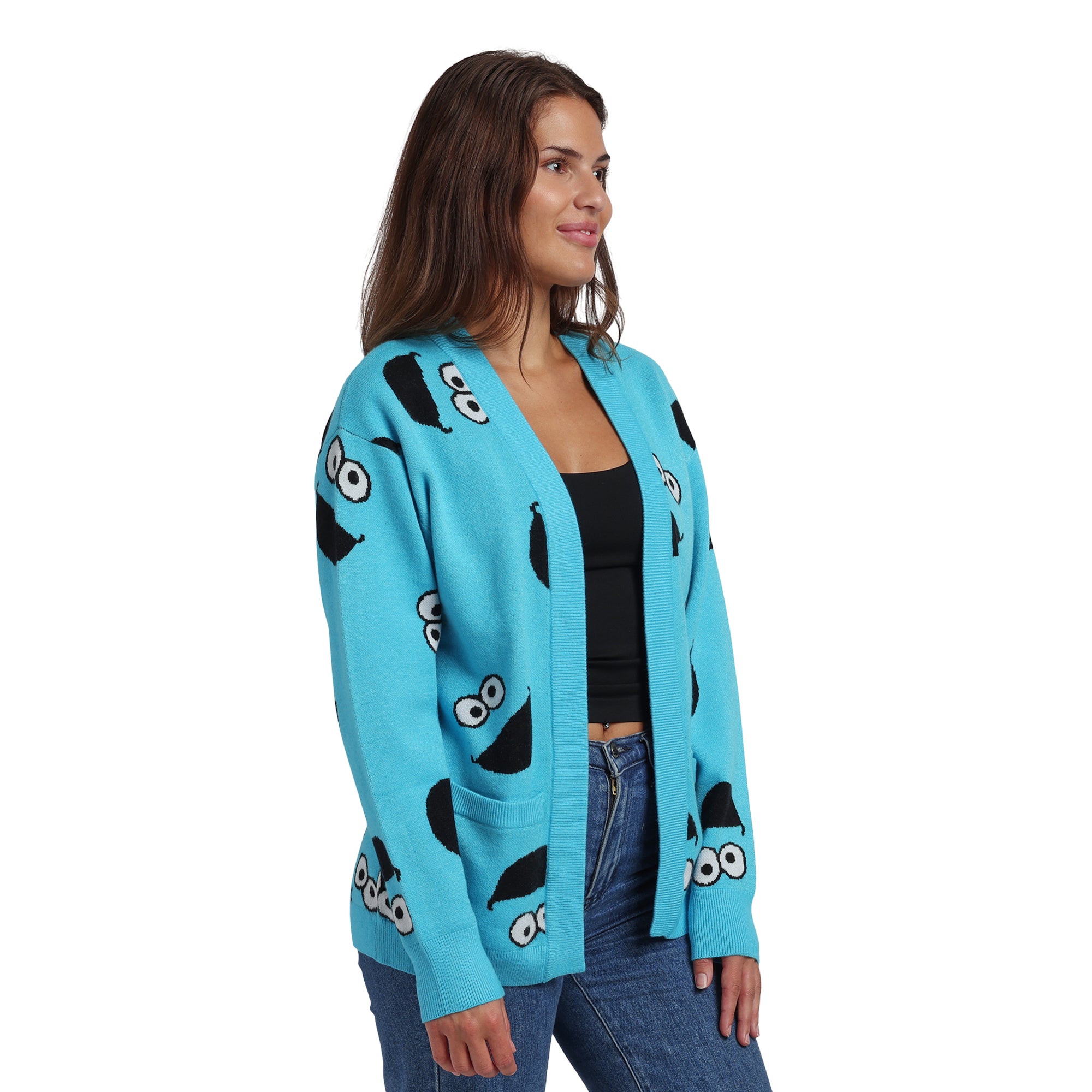 Sesame Street Cookie Monster All-Over Print Women's Blue Long Sleeve Cardigan