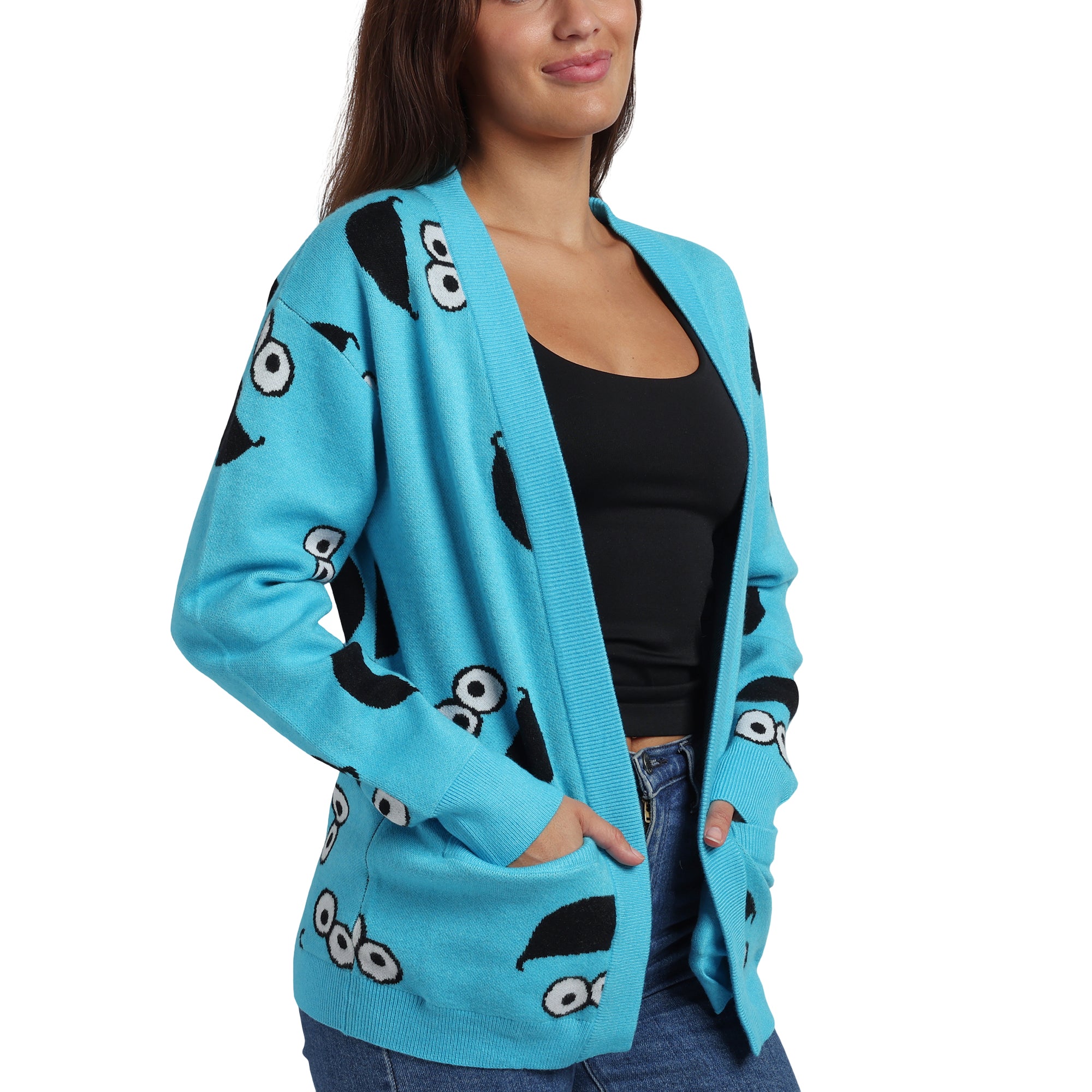 Sesame Street Cookie Monster All-Over Print Women's Blue Long Sleeve Cardigan