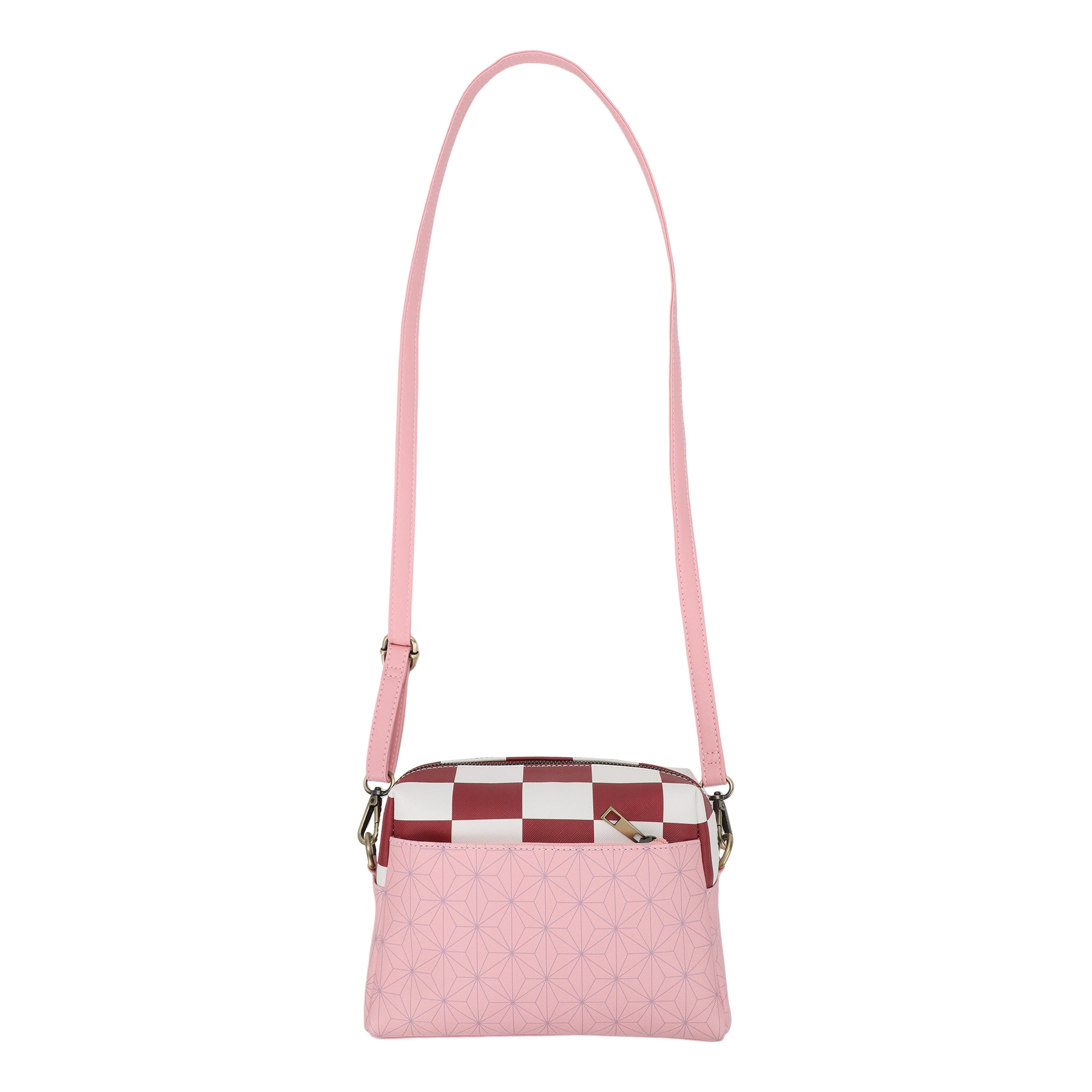 Demon Slayer Nezuko Metal Badge Women's Pink Crossbody Handbag