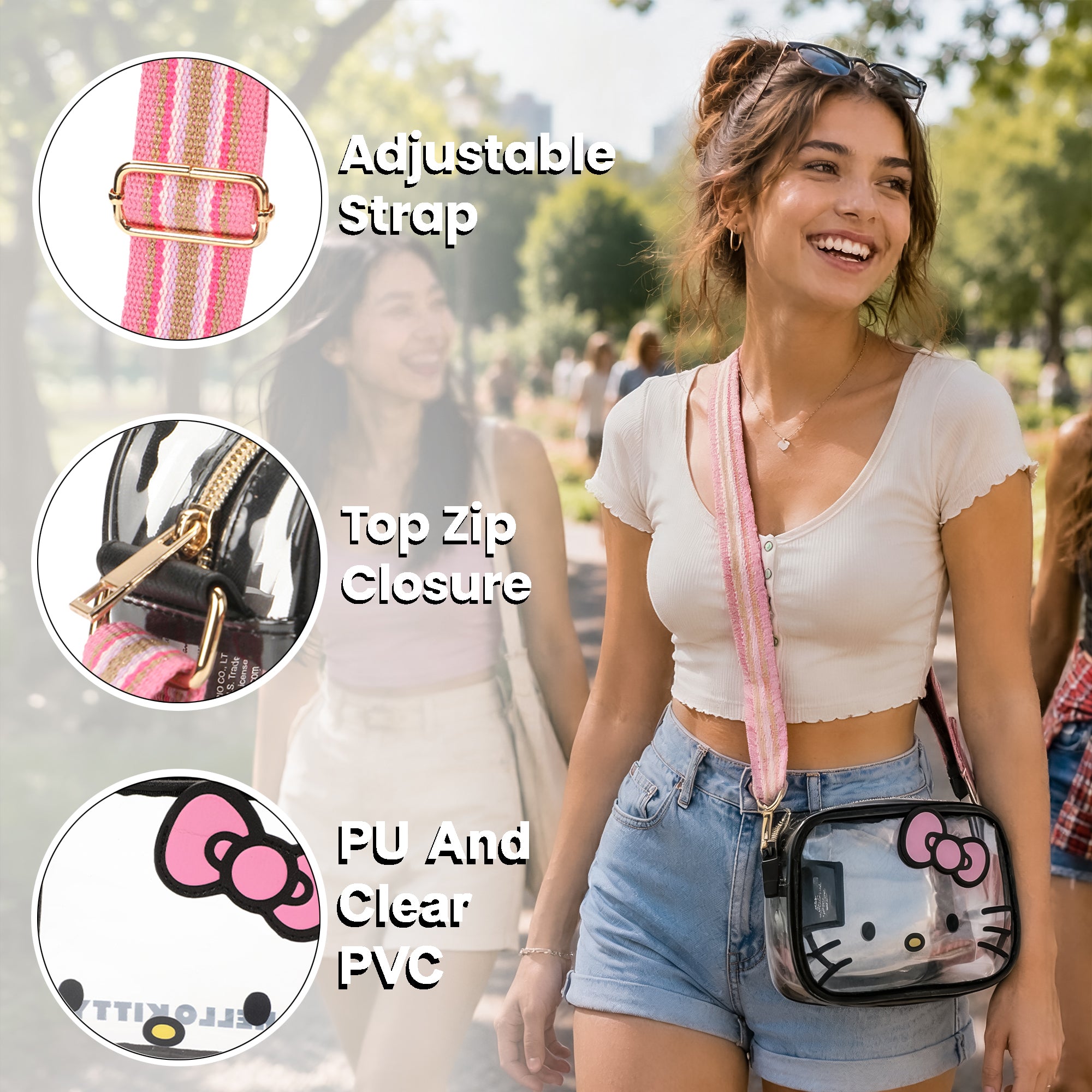 Sanrio Hello Kitty Clear Crossbody Bag with 3D Bow and Adjustable Strap