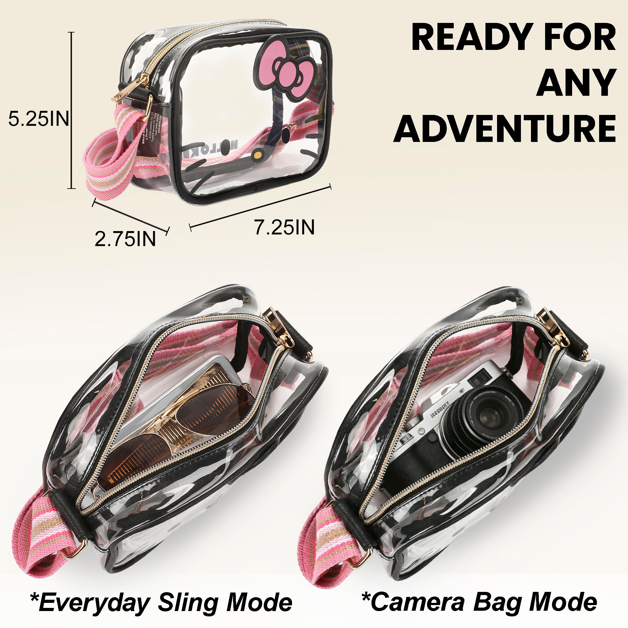Sanrio Hello Kitty Clear Crossbody Bag with 3D Bow and Adjustable Strap