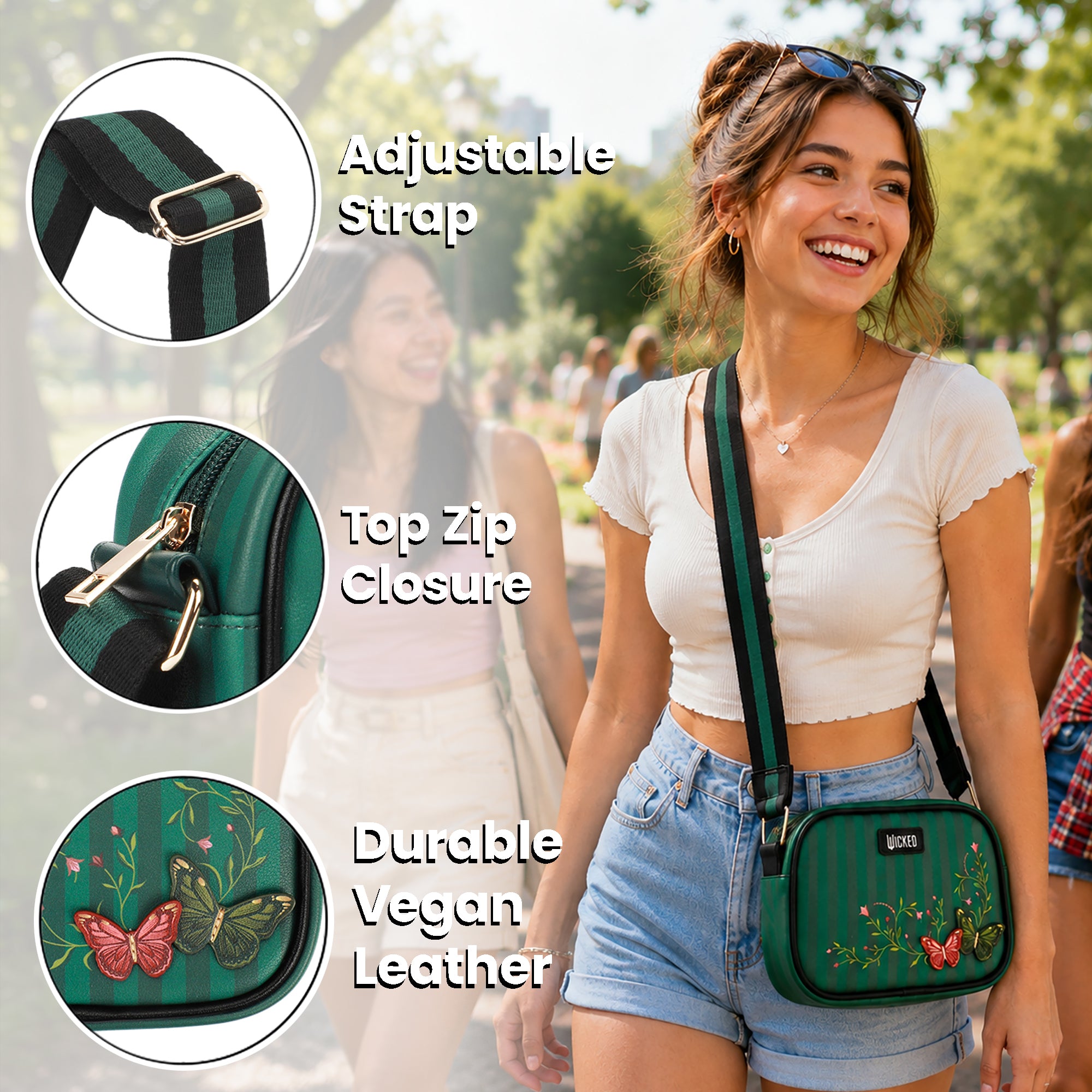 Universal Wicked: Part One Crossbody Bag with Emerald Detailing and Adjustable Strap