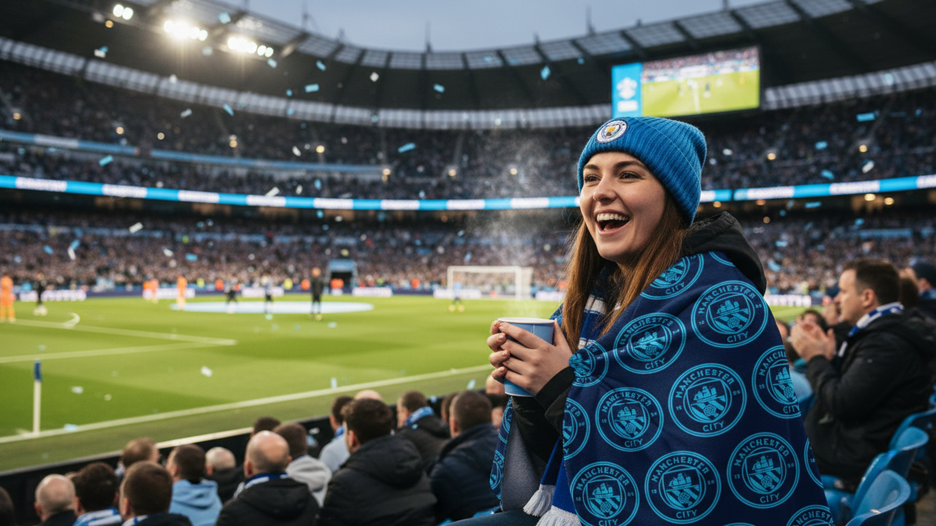 Manchester City FC Character World Official Soccer Crest Design Throw Blanket (60 x 70 Inches)