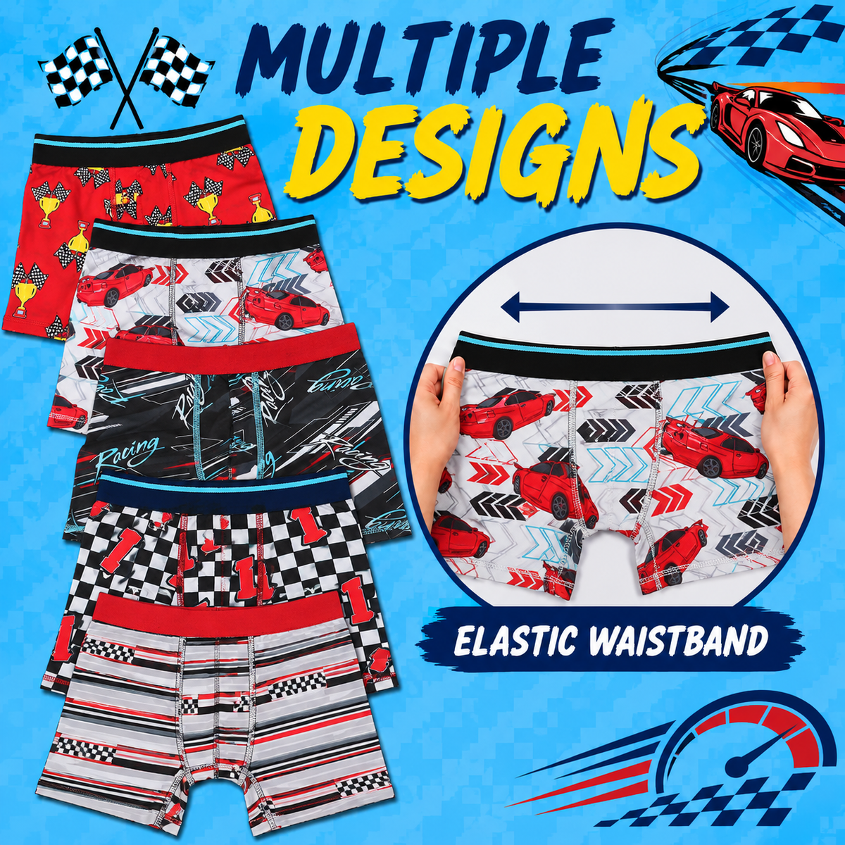 FUNFARE Underwear Racing Boy's 5-Pack Boxer Briefs