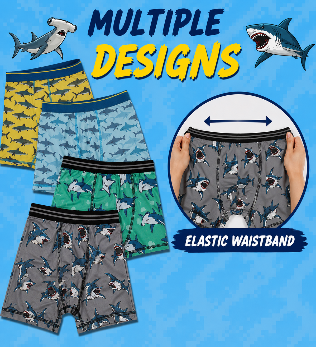 FUNFARE Underwear Sharks All-Over Prints Boys' Boxer Briefs Multipack (5 Pack)