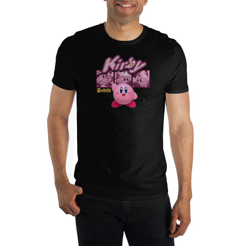 Mens Black Kirby Retro Video Game Short Sleeve Graphic Tee