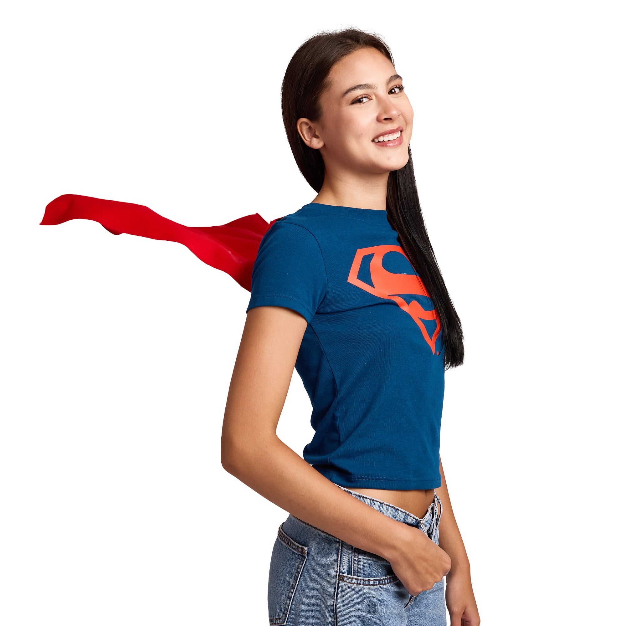 DC Comics Superman Women's Blue Crew Neck Short Sleeve Caped Tee