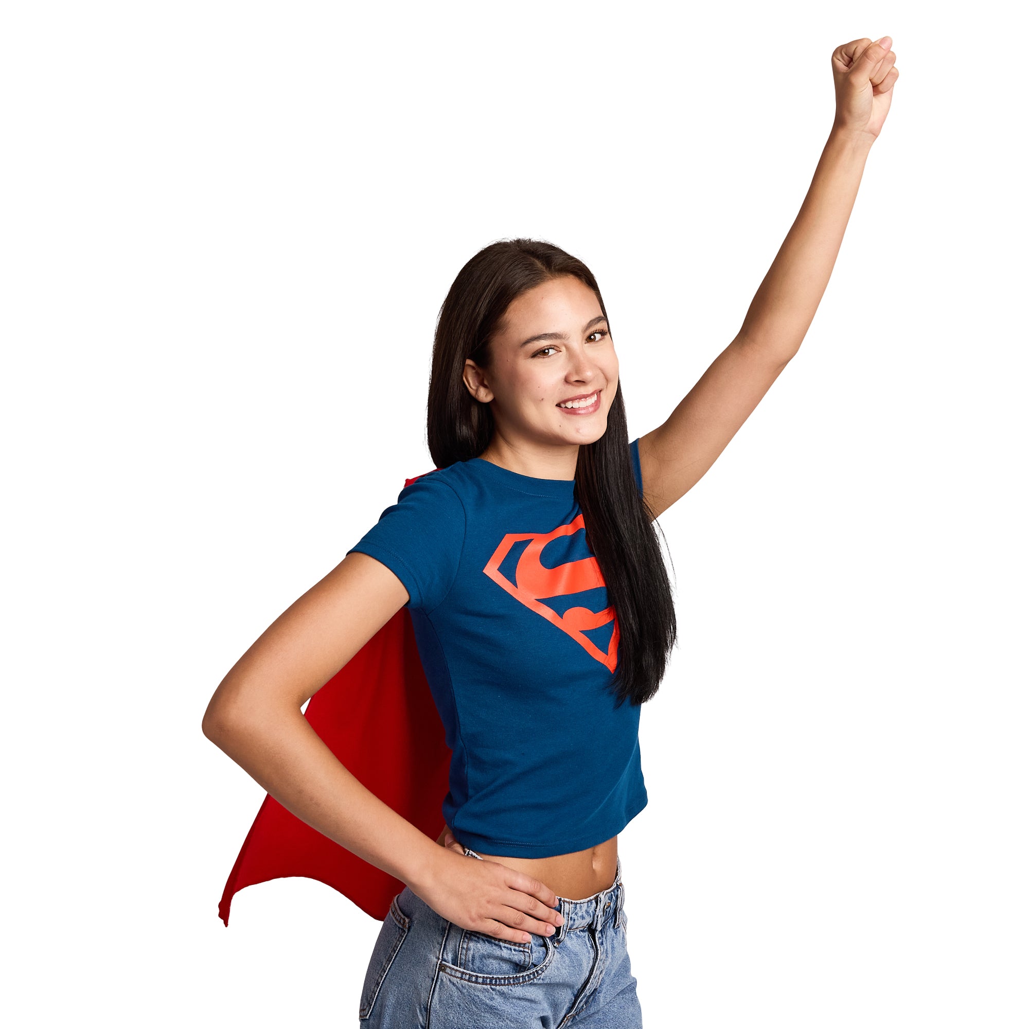 DC Comics Superman Women's Blue Crew Neck Short Sleeve Caped Tee