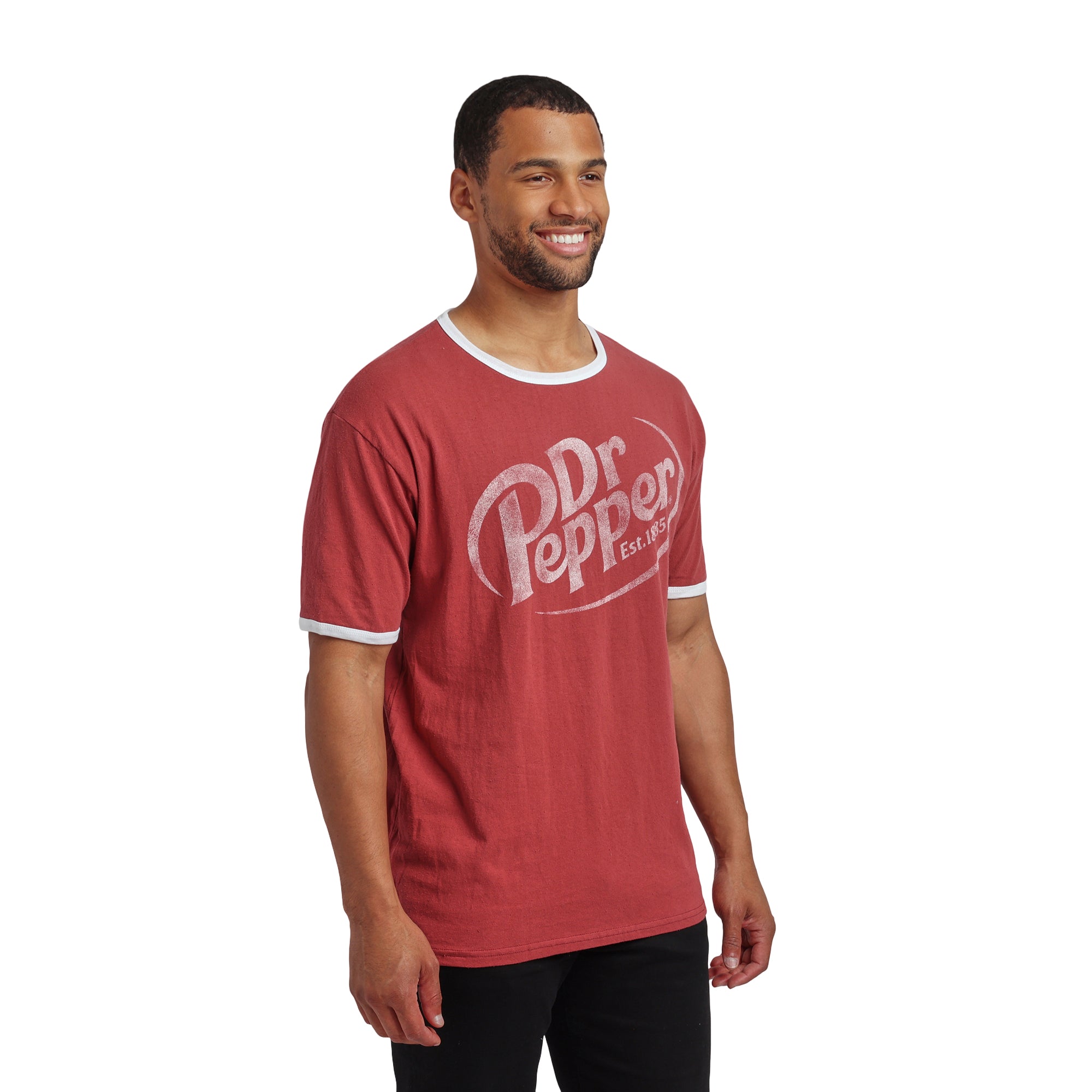 Dr Pepper Logo Crew Neck Short Sleeve Red Men's Ringer Tee
