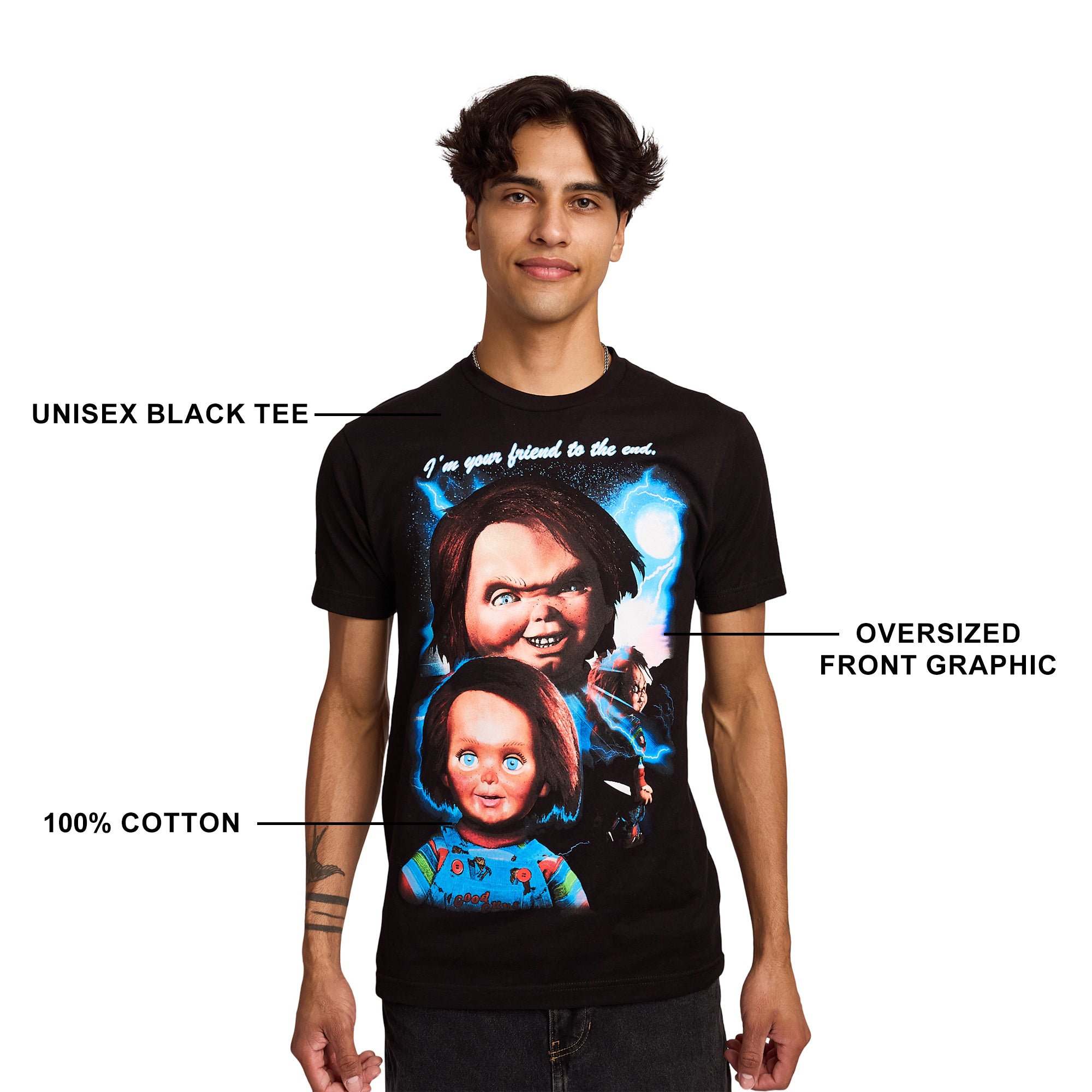 Chucky I'm Your Friend To The End Men's Black Crew Neck Short Sleeve T-shirt