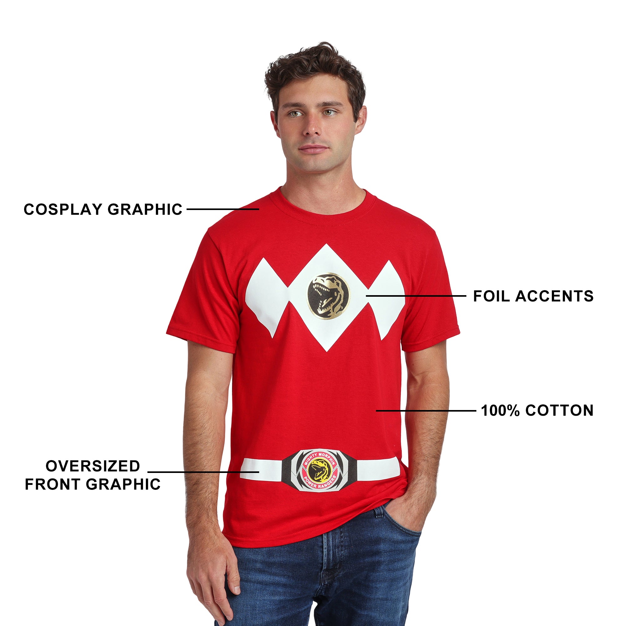 Power Rangers Ranger Men's Crew Neck Short Sleeve Cosplay Tee
