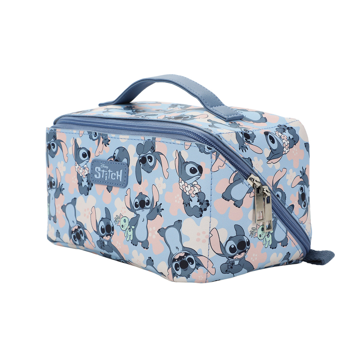 Disney Stitch Poses All-Over Print 9" Blue Cosmetic Makeup Toiletry Bag
