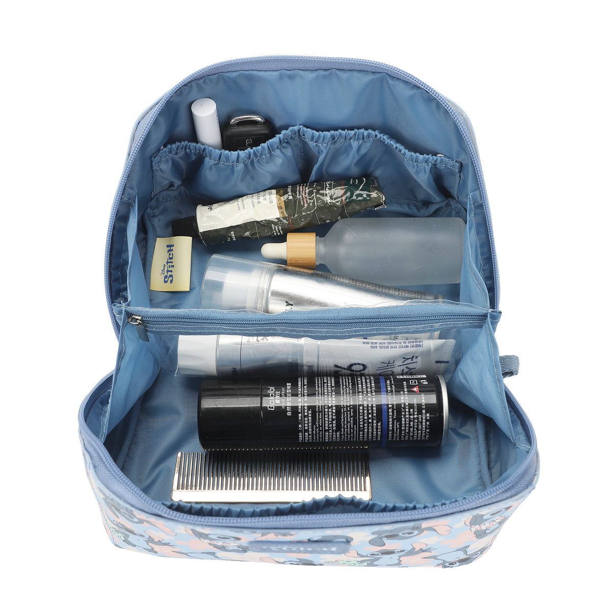 Disney Stitch Poses All-Over Print 9" Blue Cosmetic Makeup Toiletry Bag
