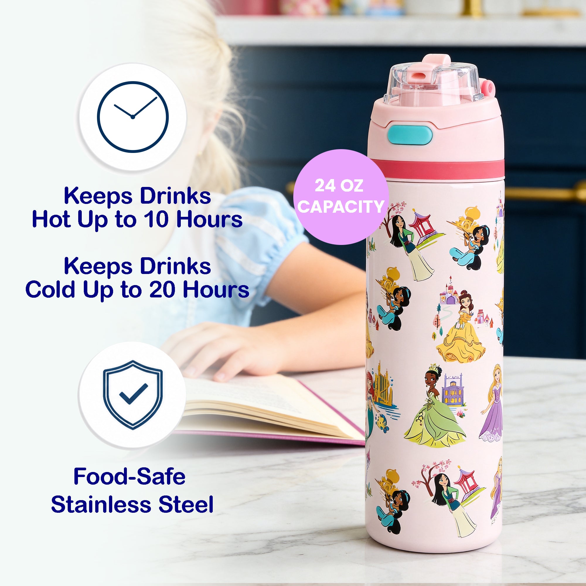 Disney Princess AOP 24 oz Stainless Steel Water Bottle