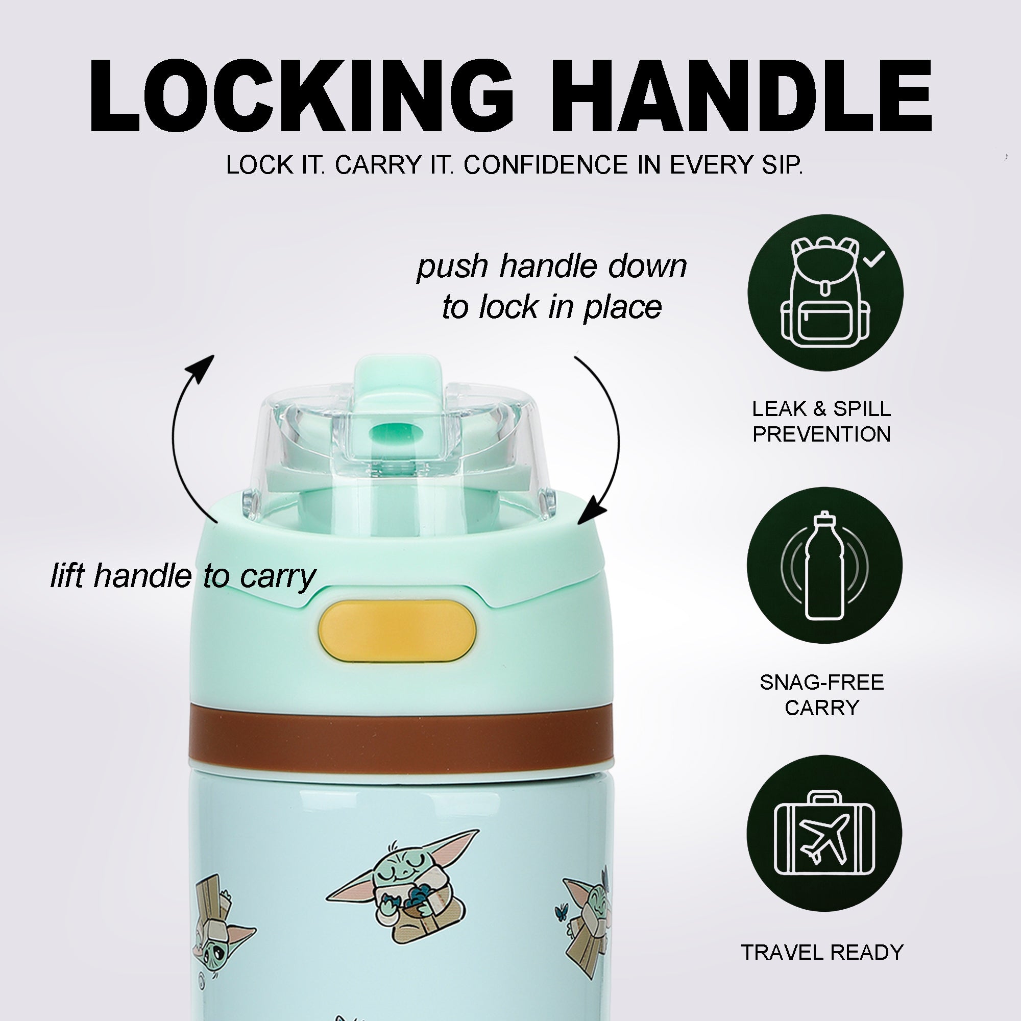 The Mandalorian Grogu All-Over Print Blue 24 Oz Stainless Steel Water Bottle