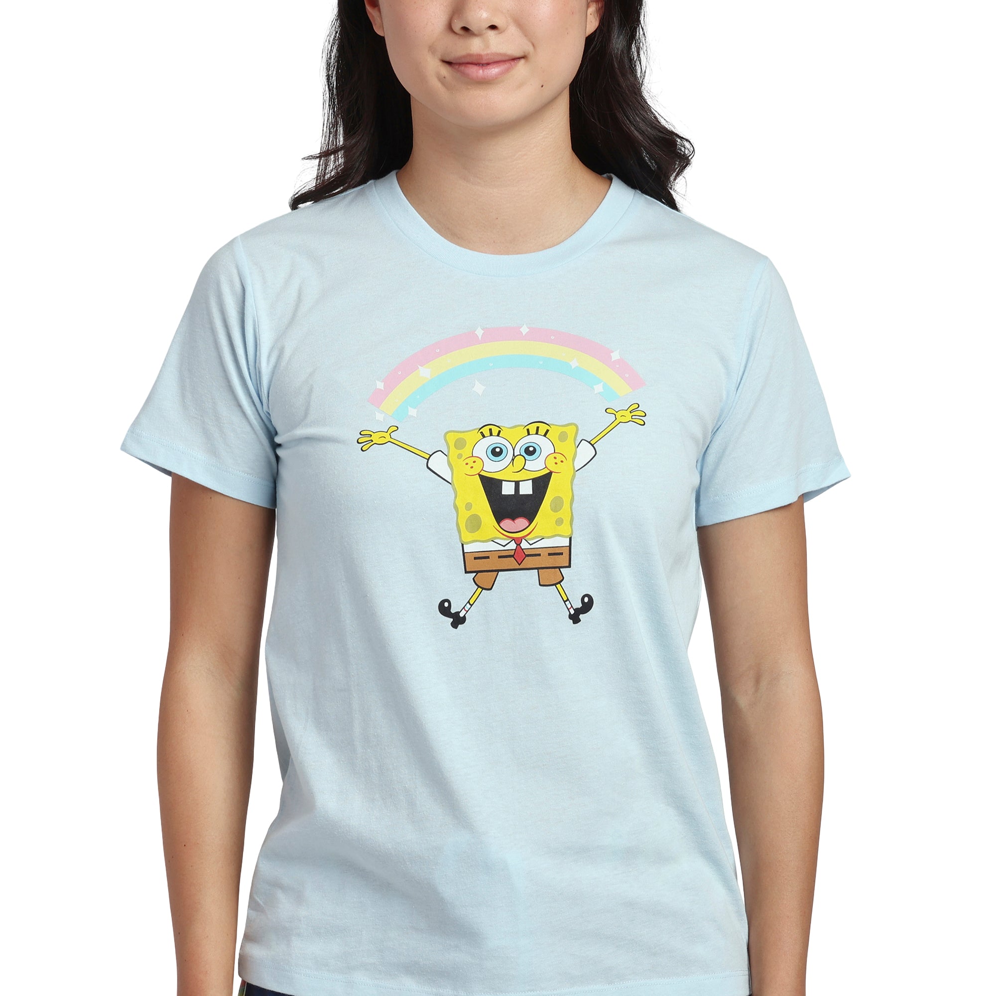 Spongebob Squarepants Rainbow All-Over Print Women's T-Shirt and Pajama Pants Sleepwear Set