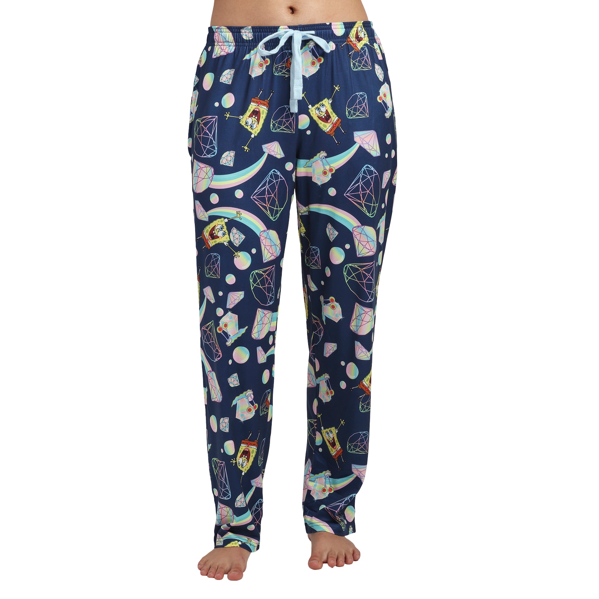Spongebob Squarepants Rainbow All-Over Print Women's T-Shirt and Pajama Pants Sleepwear Set