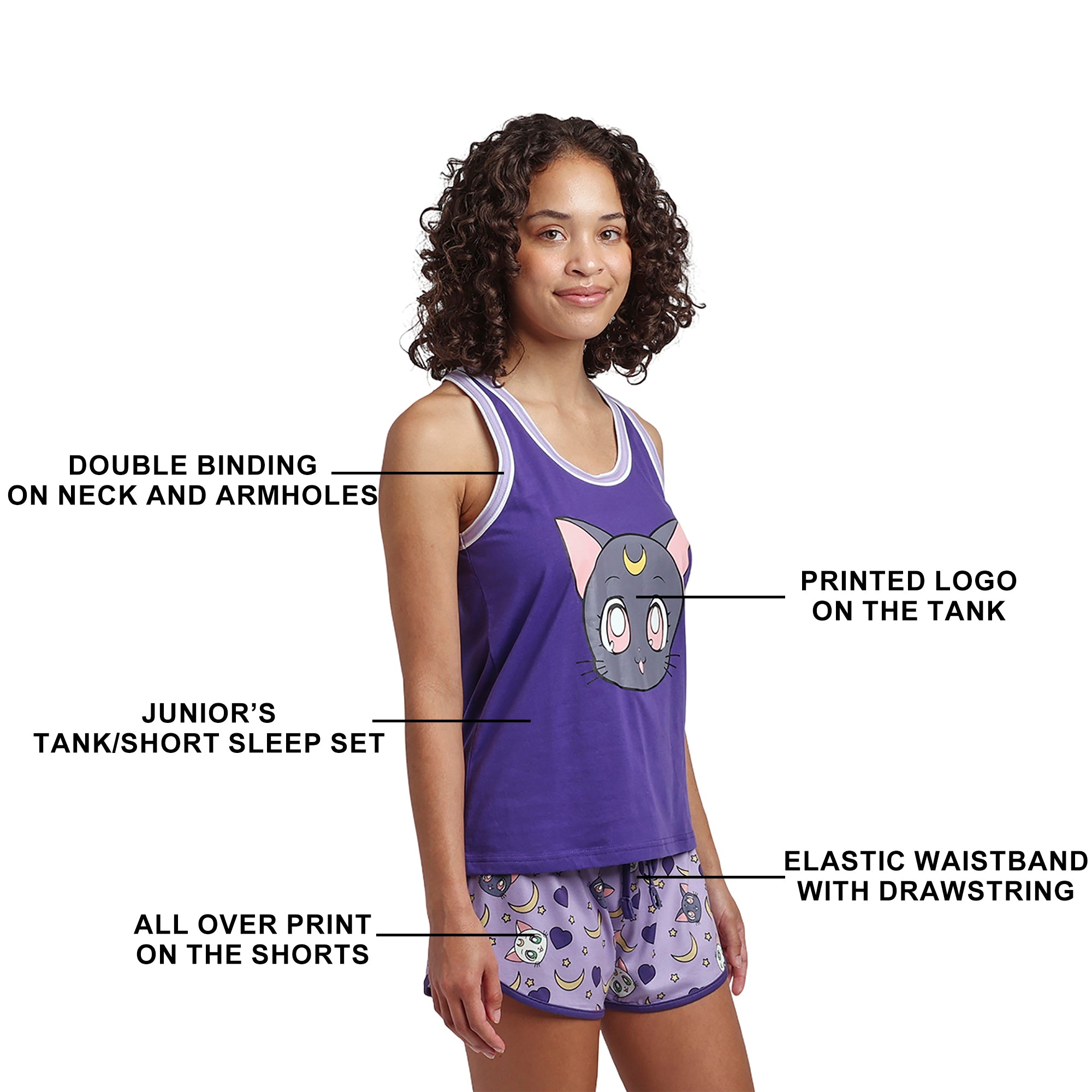 Sailor Moon Luna Cat Women's Racerback Tank Sleepwear Set With Dolphin Short