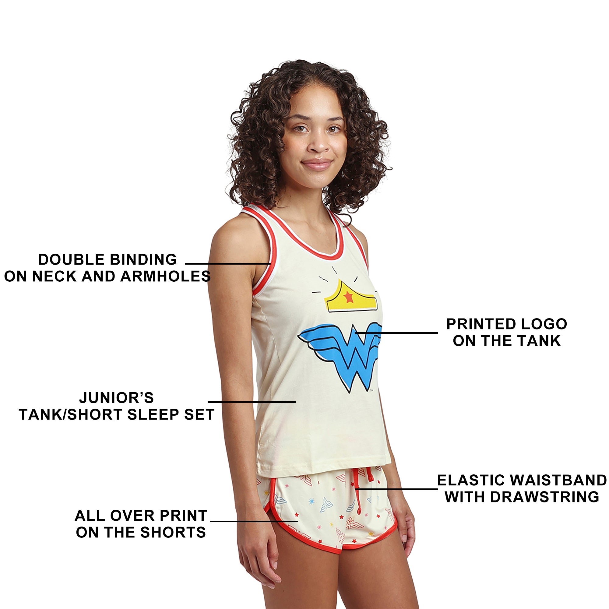 Wonder Woman Tiara & Logo Women's 2-Pack Racer Tank & Dolphin Shorts Sleep Set