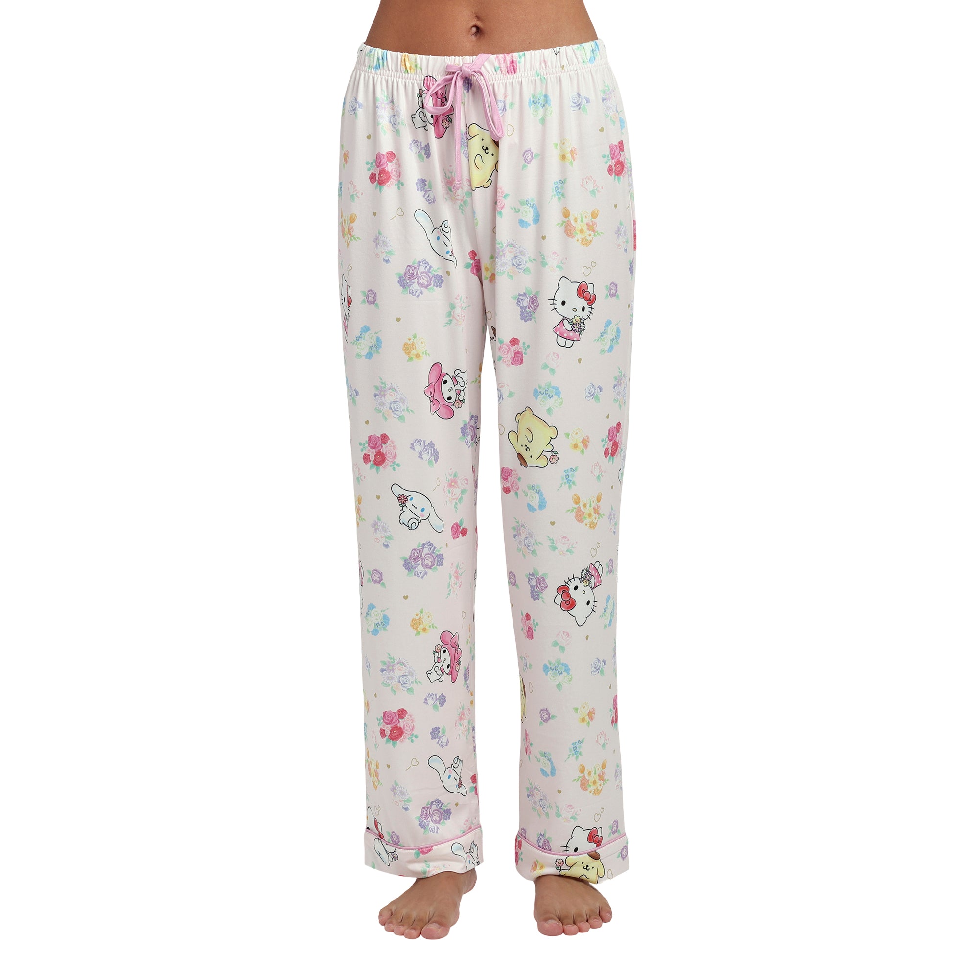 Hello Kitty & Friends All-Over Print Women's Button-Down Shirt And Pants 2-Piece Pajama Set