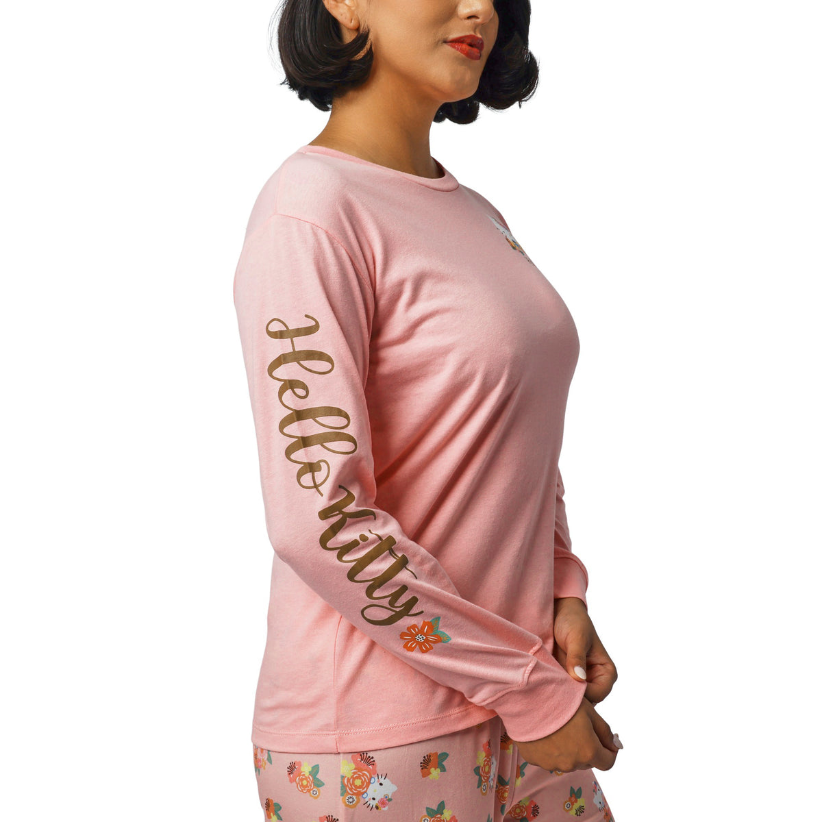 Hello Kitty Flowers Long Sleeve Tee with Pant Sleep Set Pink