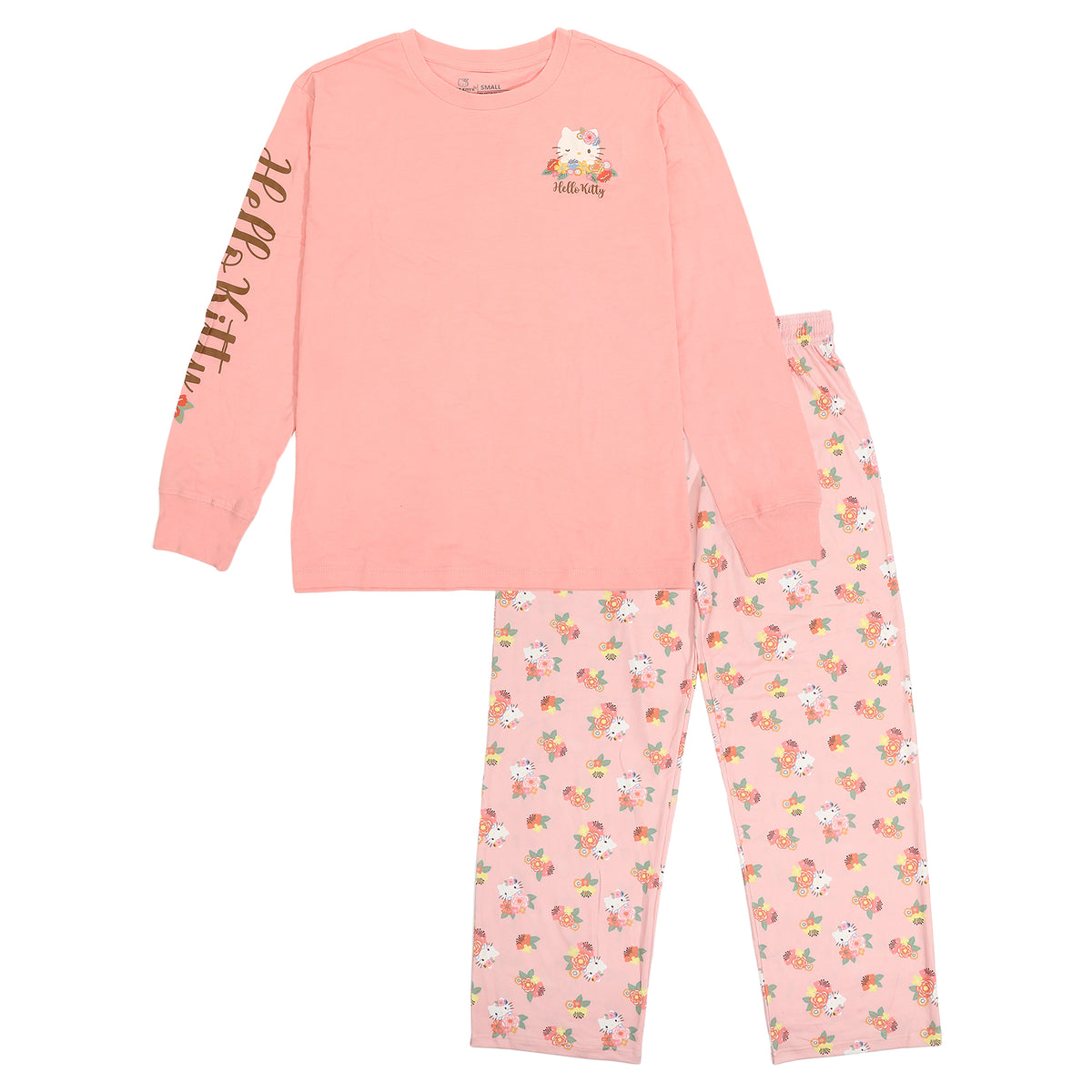 Hello Kitty Flowers Long Sleeve Tee with Pant Sleep Set Pink