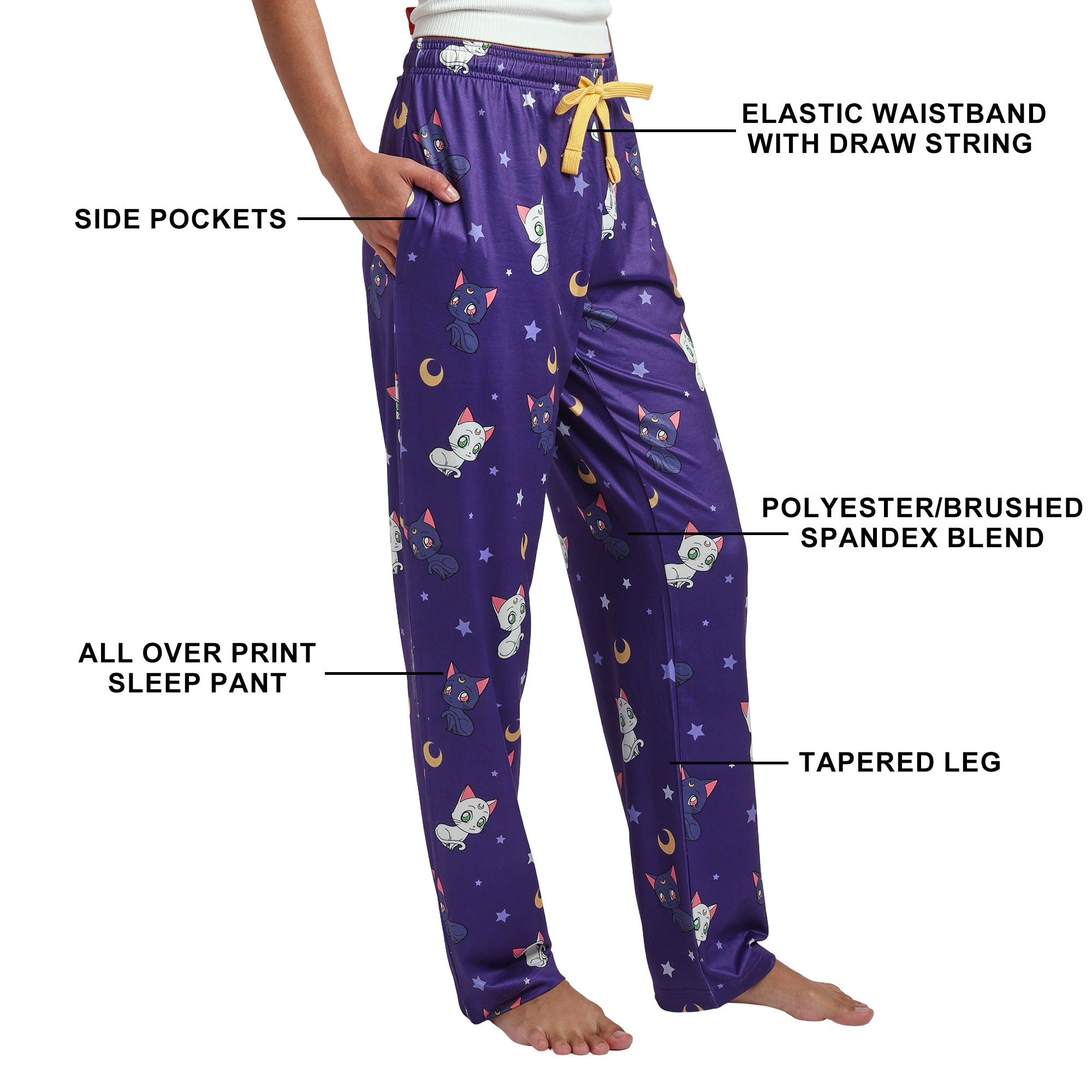 Sailor Moon Artemis & Luna All-Over Print Women's Purple Quick Turn Sleep Pajama Pants