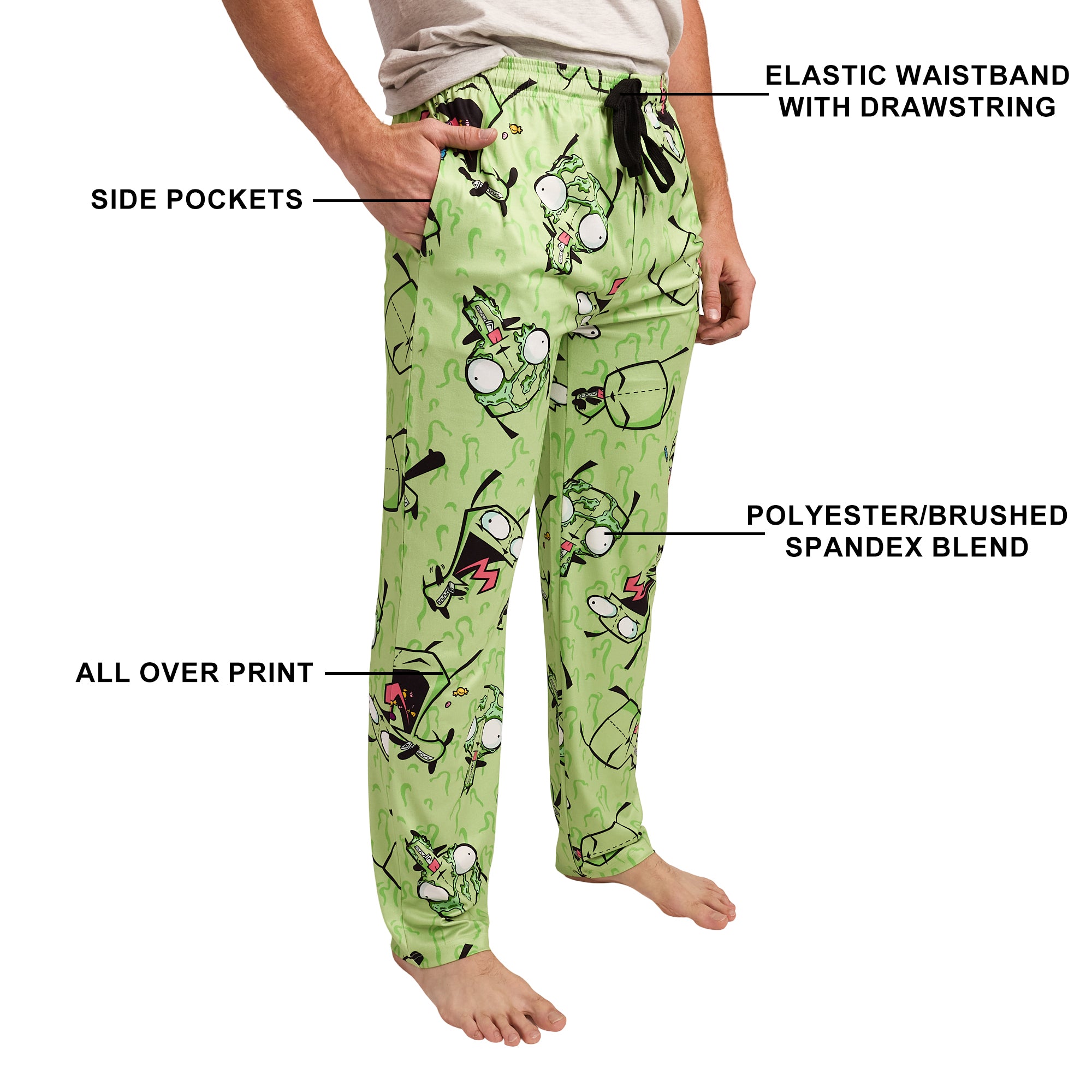 Men's Adult Invader Zim Green Sleep Pants - Irken Invasion Sleepwear