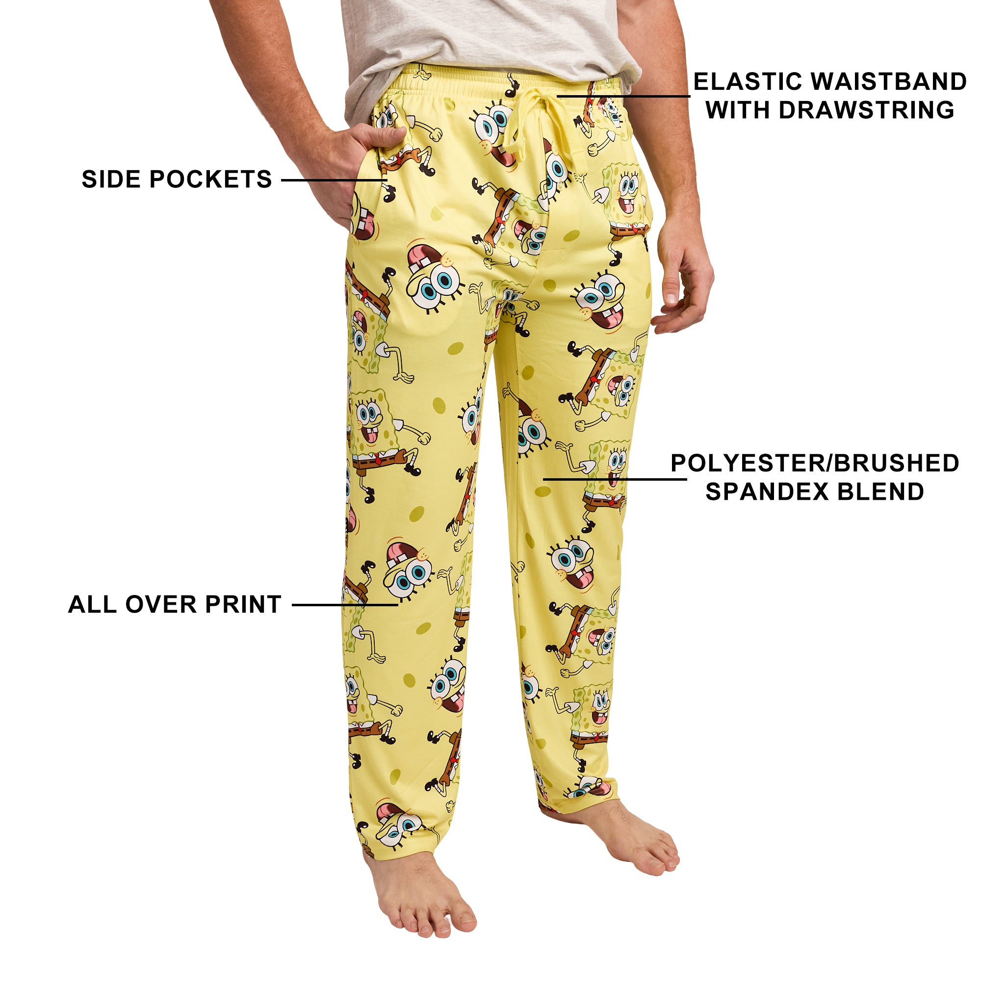 Men's Adult Yellow SpongeBob SquarePants Sleep Pants
