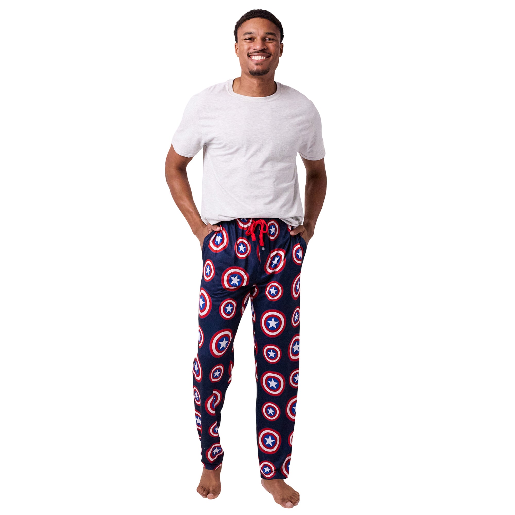 Marvel Captain America Shield Men's Sleep Pants With Tapered Legs And Pockets