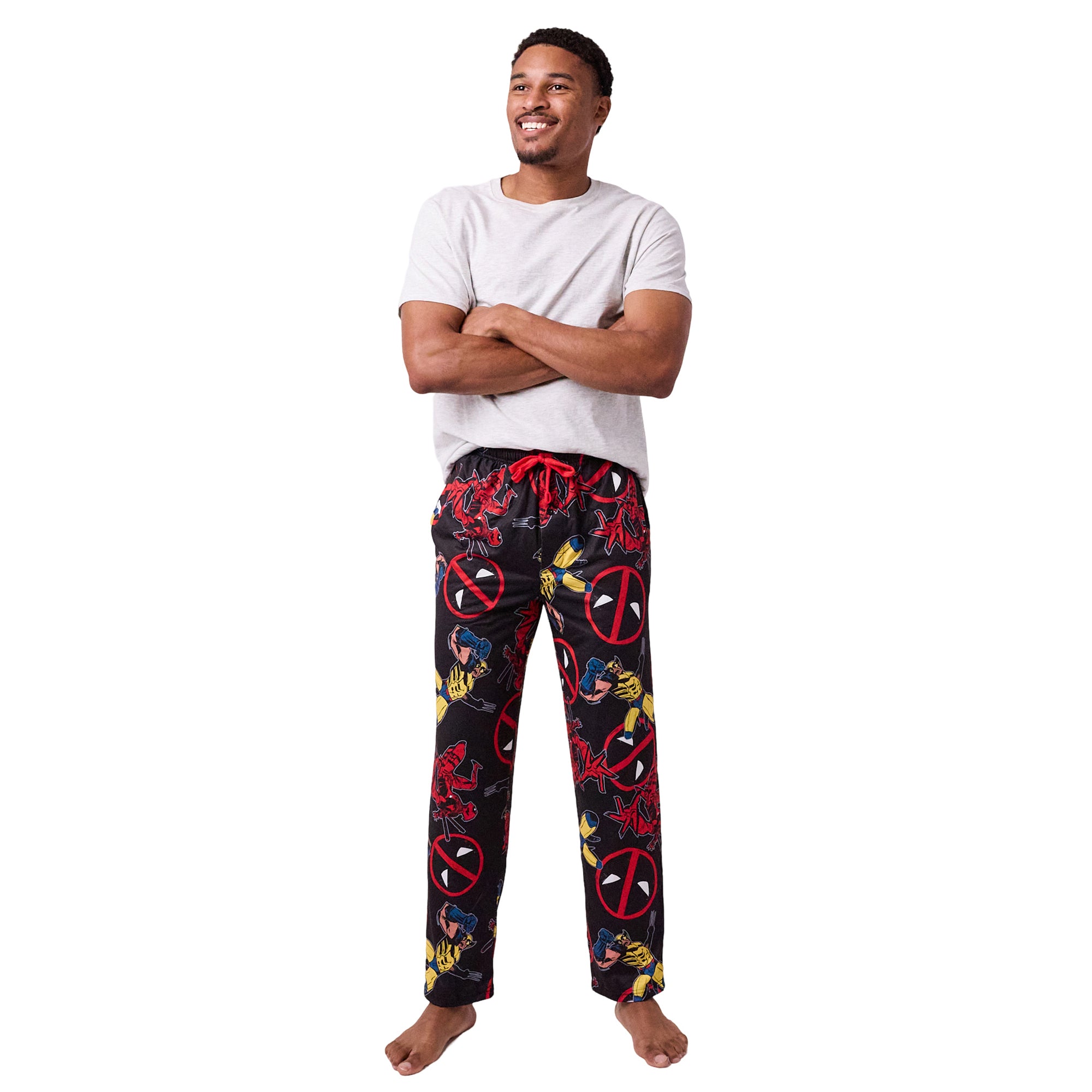 Deadpool Wolverine & Deadpool Logo All-Over Print Men's Black Sleep Pajama Pants