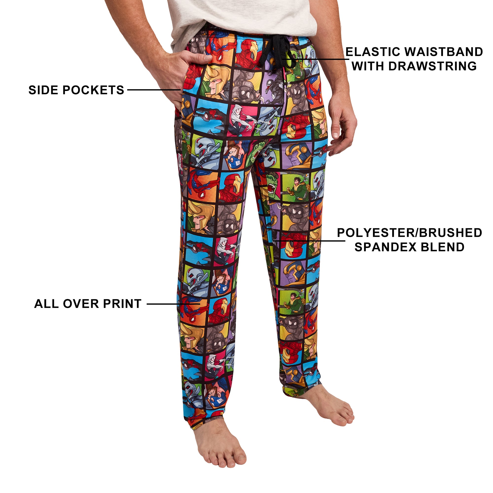 Marvel Superhero Squares Men's Black Sleep Pajama Pants