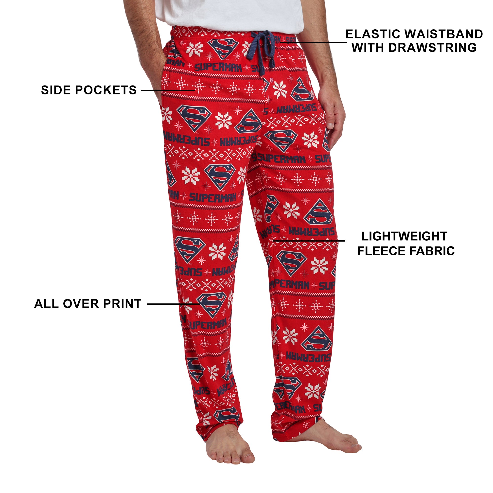 Superman All-Over Print Men's Lightweight Plush Fleece Sleep Pajama Pants
